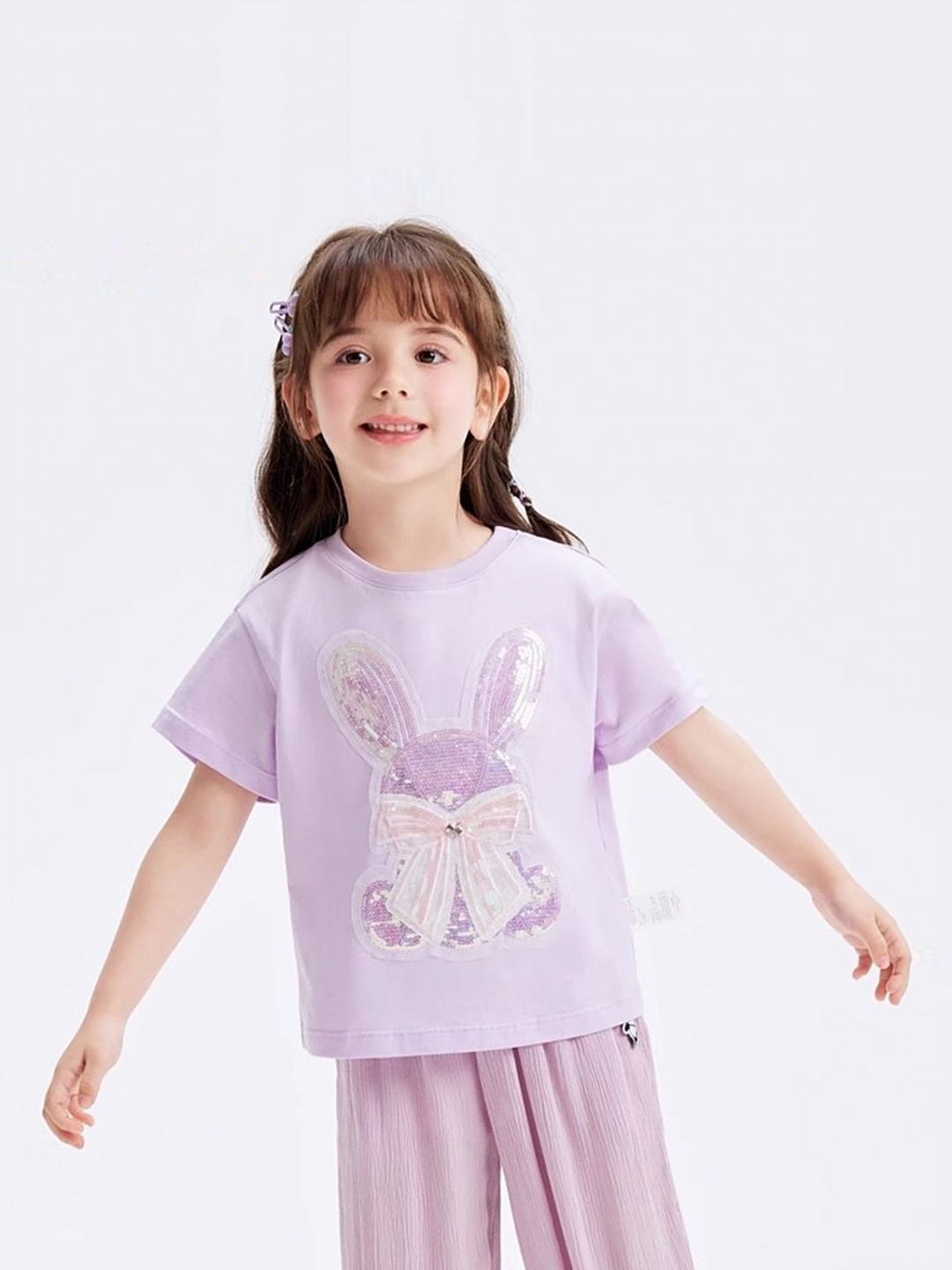 

LULU & SKY Girls Graphic Printed Round Neck Cotton T-shirt, Purple