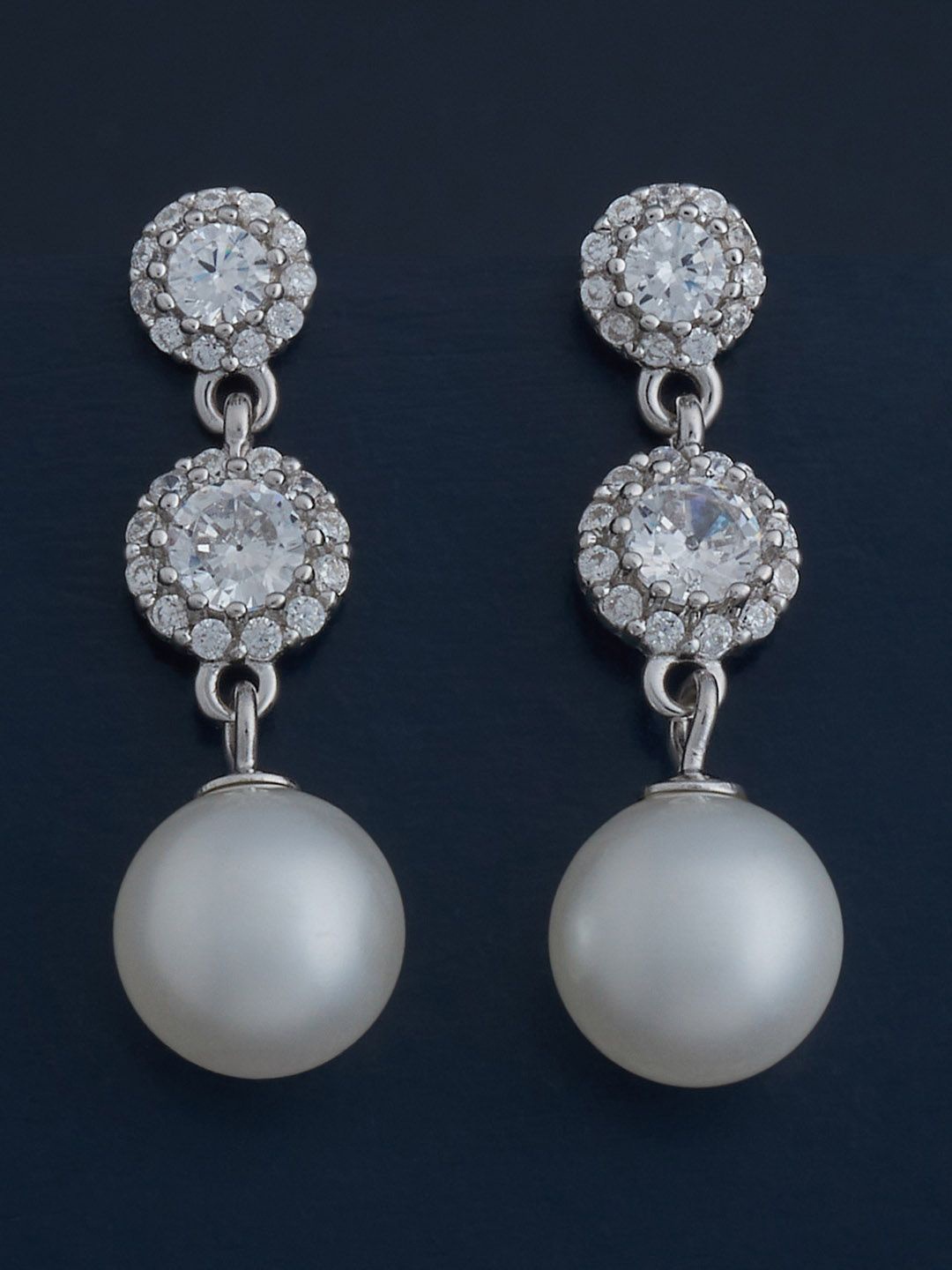 

Kushal's Fashion Jewellery 92.5 Silver Rhodium-Plated Pearl Classic Drop Earrings
