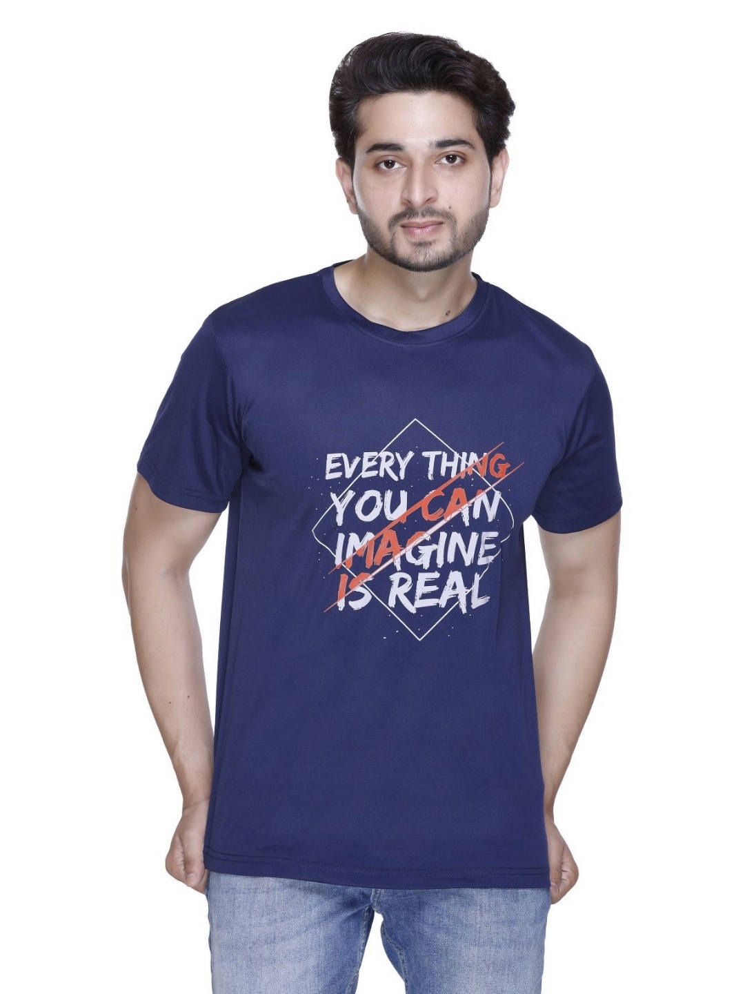 

A & Y Men Typography Printed Round Neck Cotton T-shirt, Navy blue
