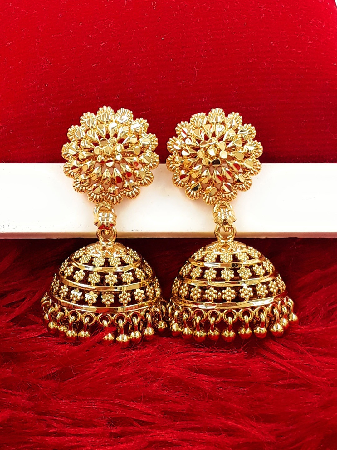 

Anujeet Fashion Hub Gold-Plated Dome Shaped Jhumkas