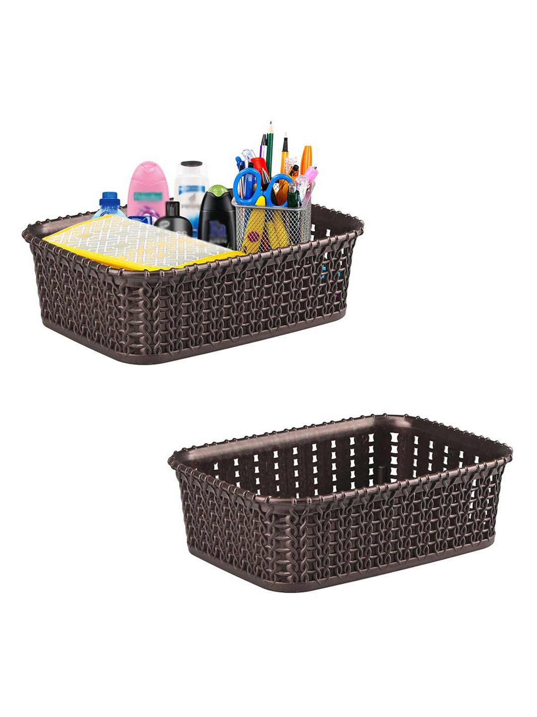 

Kuber Industries Brown Self Design Pack of 2 Multi-Purpose Basket For Storage
