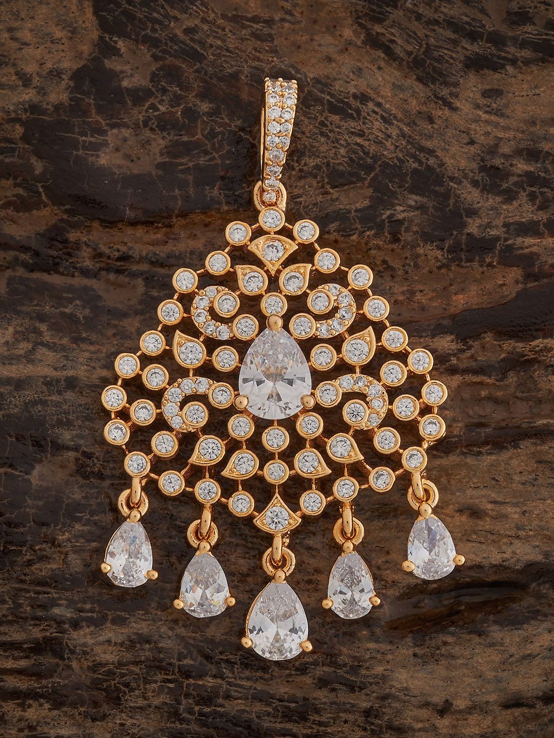 

Kushal's Fashion Jewellery Gold-Plated Cubic Zirconia Teardrop Shaped Pendant