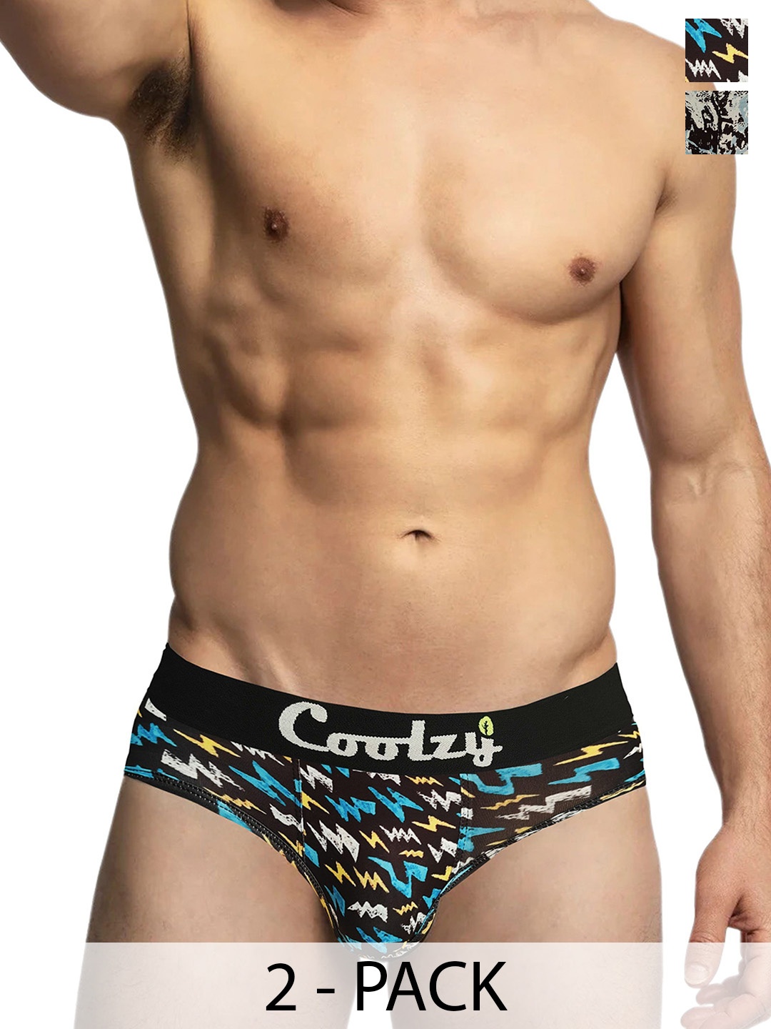 

Coolzy Pack Of 2 Printed Mid-Rise Basic Briefs RUCPBF2K039-S, Black