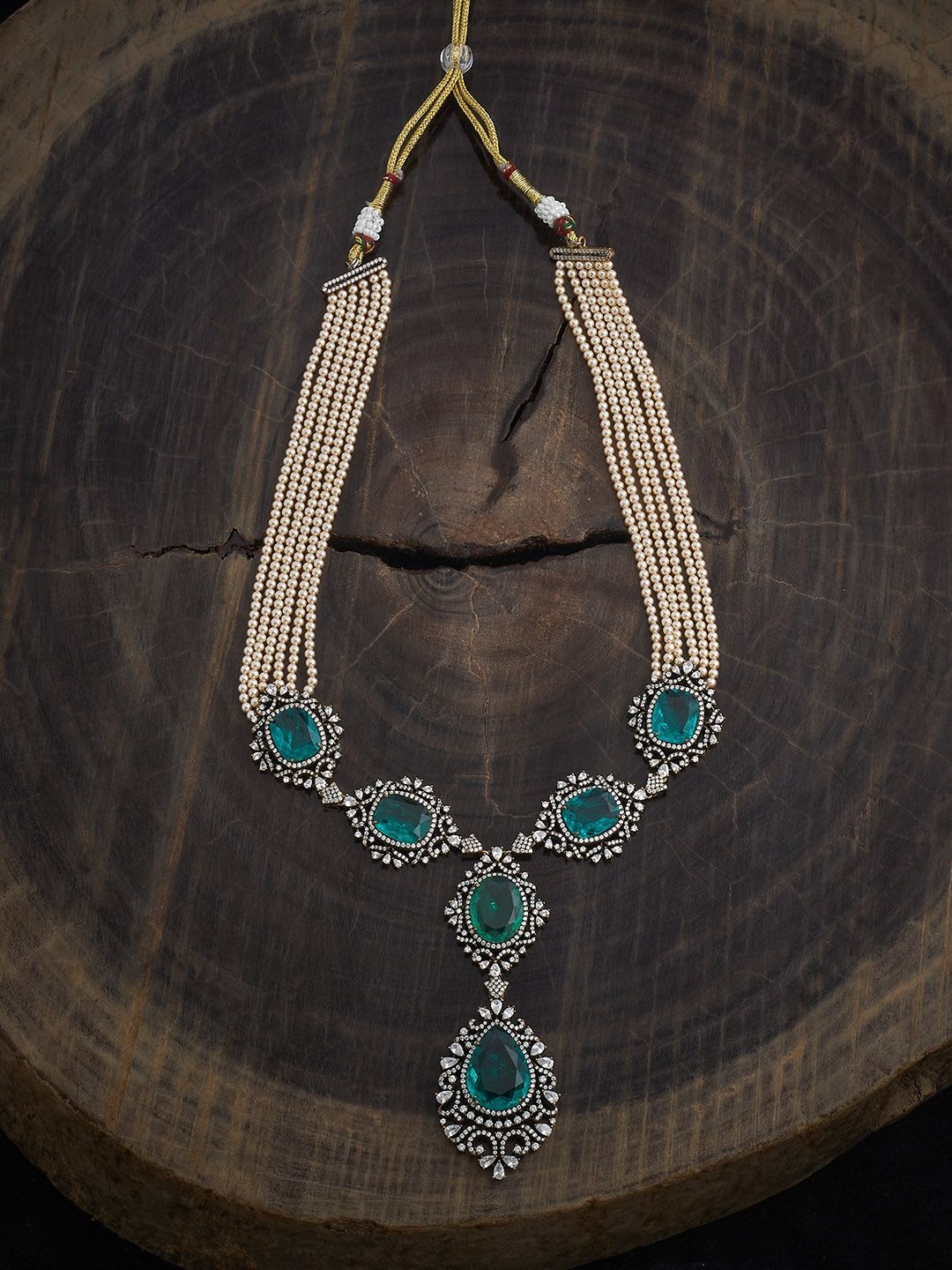 

Kushal's Fashion Jewellery Victorian-Plated Party Zircon Necklace, Gold