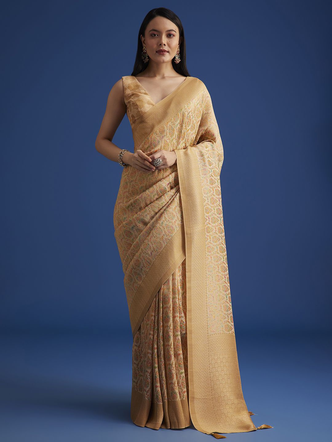 

KALKI Fashion Woven Design Tissue Silk Saree, Beige