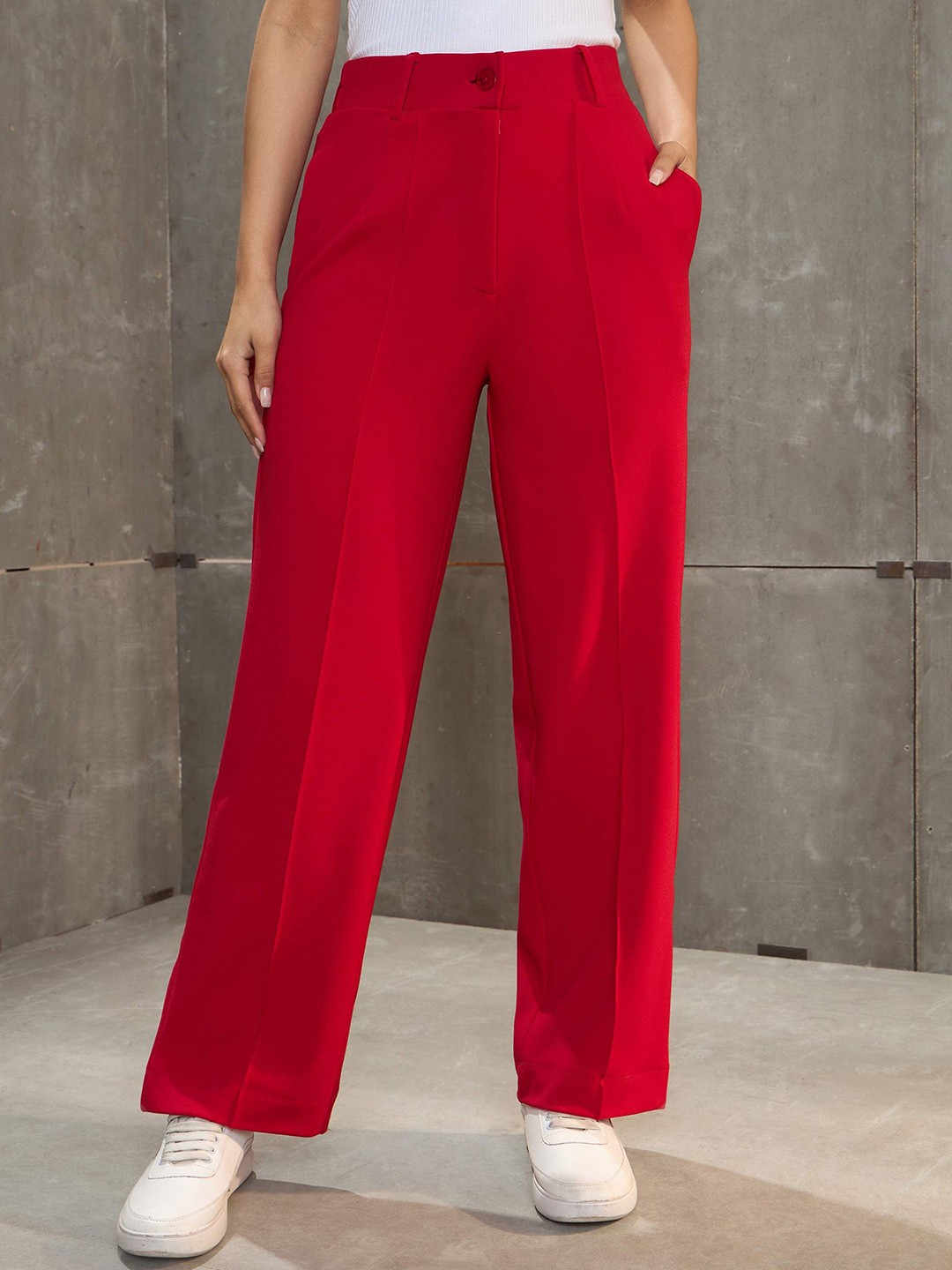 

SASSAFRAS Women Regular Fit High-Rise Parallel Trouser, Red