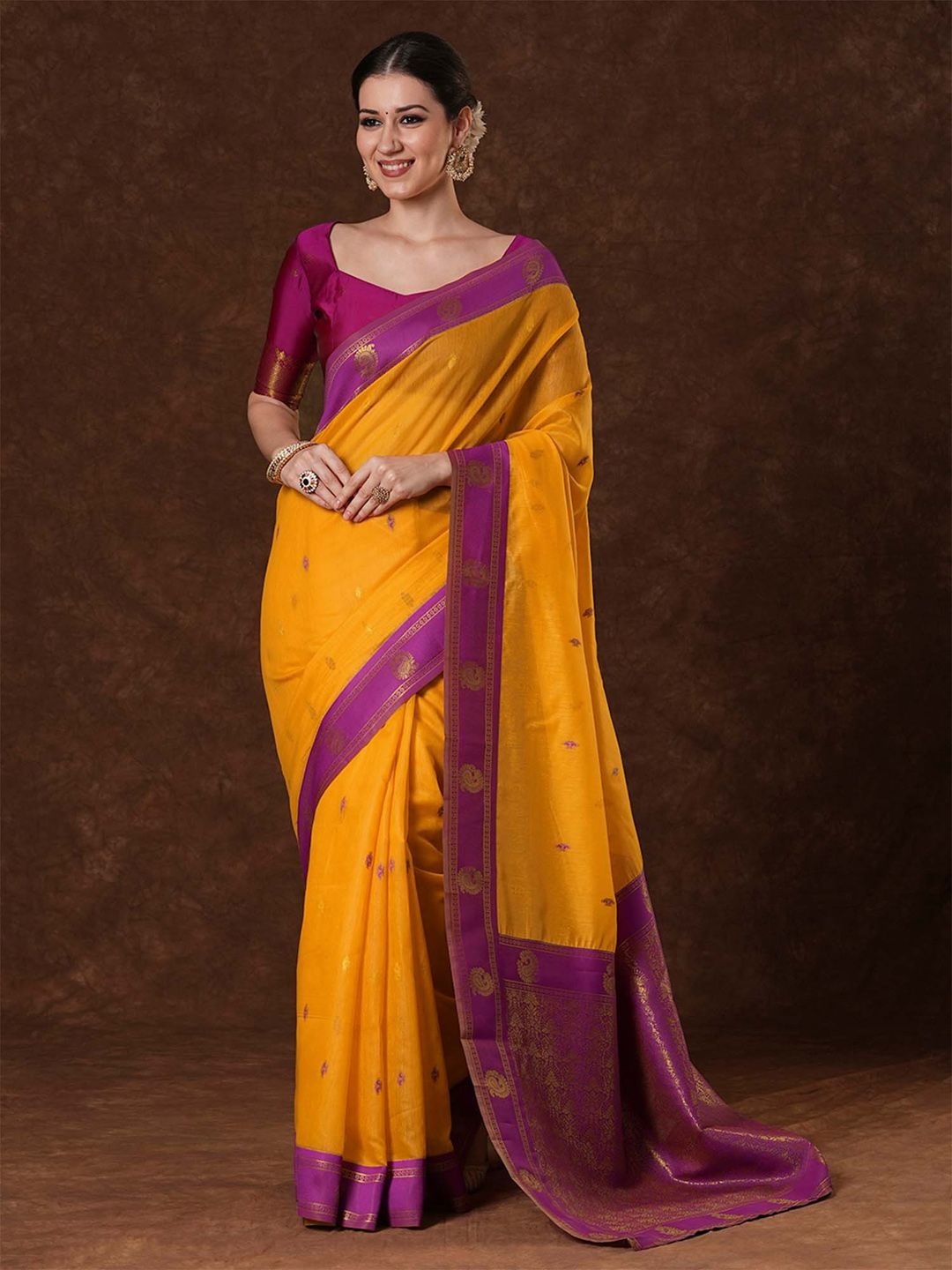 

Saree mall Ethnic Motifs Zari Maheshwari Sarees, Yellow