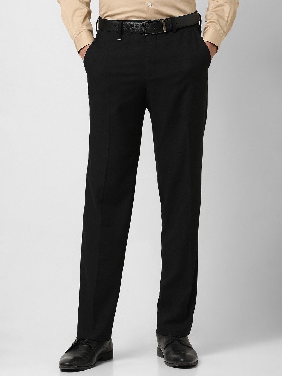 

Van Heusen Men Mid-Rise Regular Fit Formal Trousers, Black