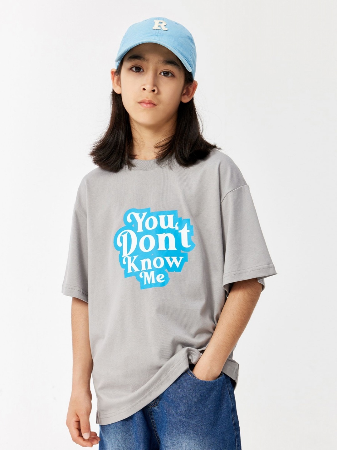 

LULU & SKY Girls Typography Printed Round Neck Cotton Oversized T-shirt, Grey