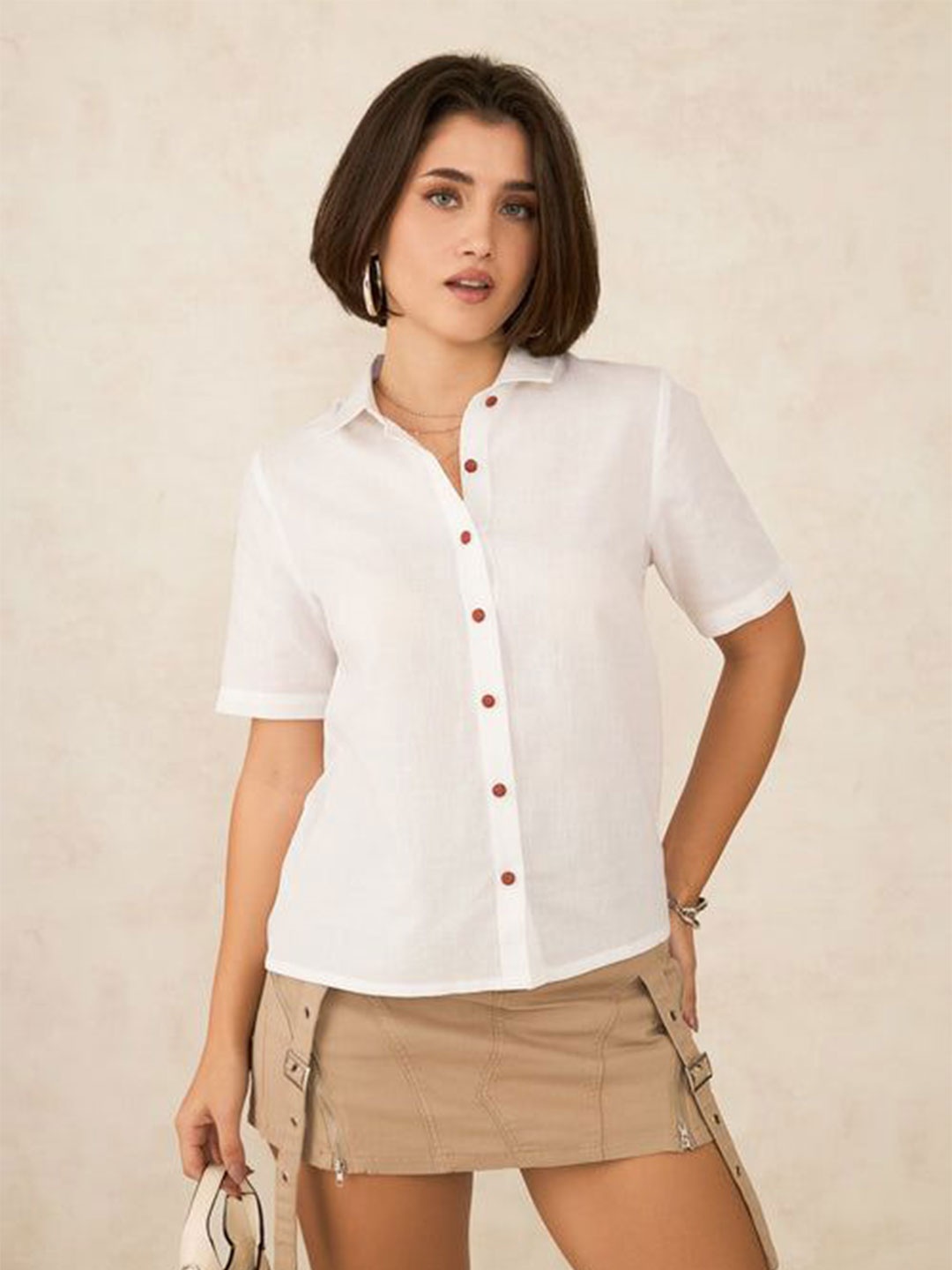 

Virgio Women Paris Short Sleeve Buttoned Shirt, White