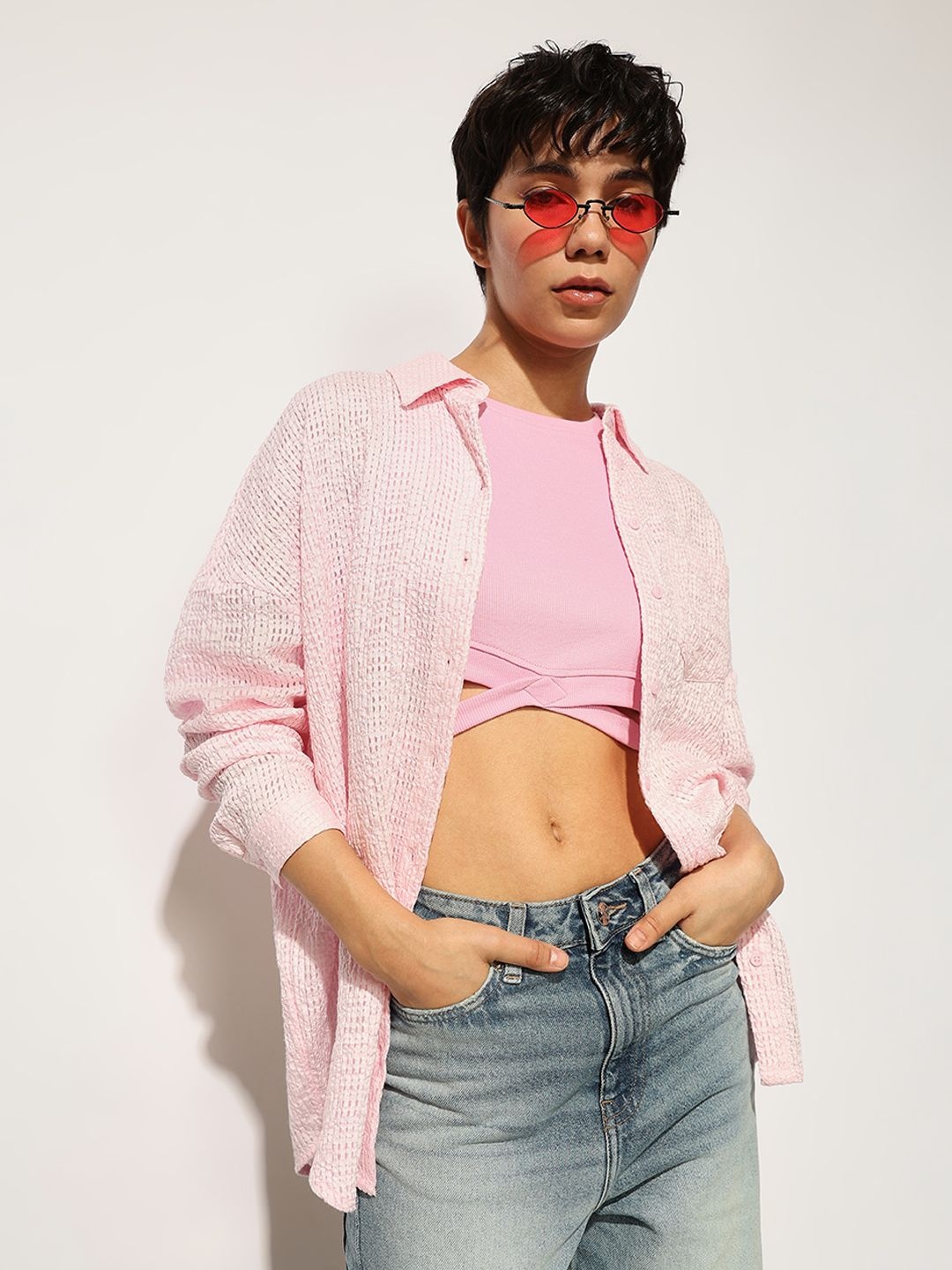

ONLY Women Semi Sheer Casual Shirt, Pink