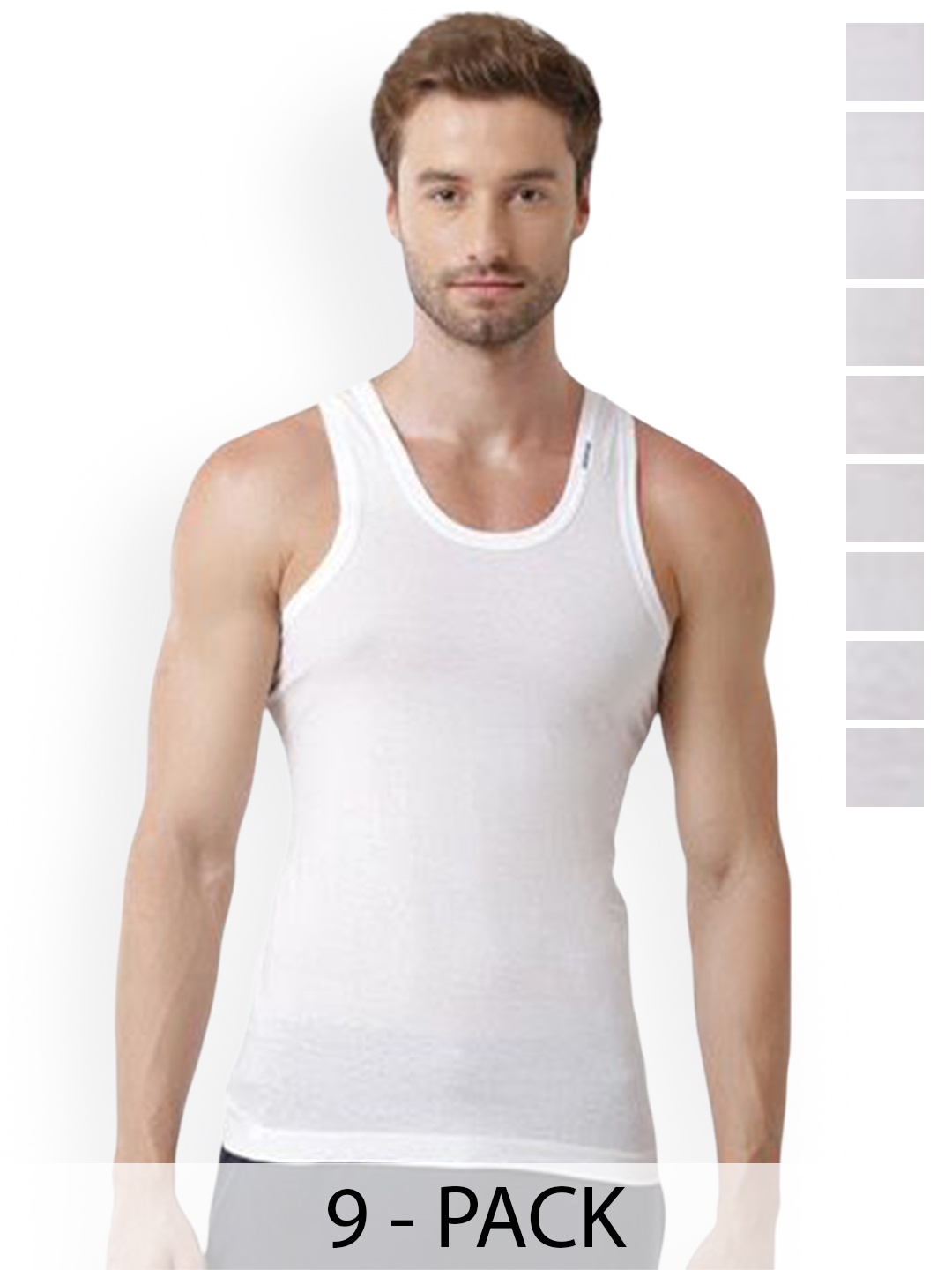 

Rupa Pack Of 9 Pure Cotton Innerwear Vests Frontline-White-Vest-RN-9-100