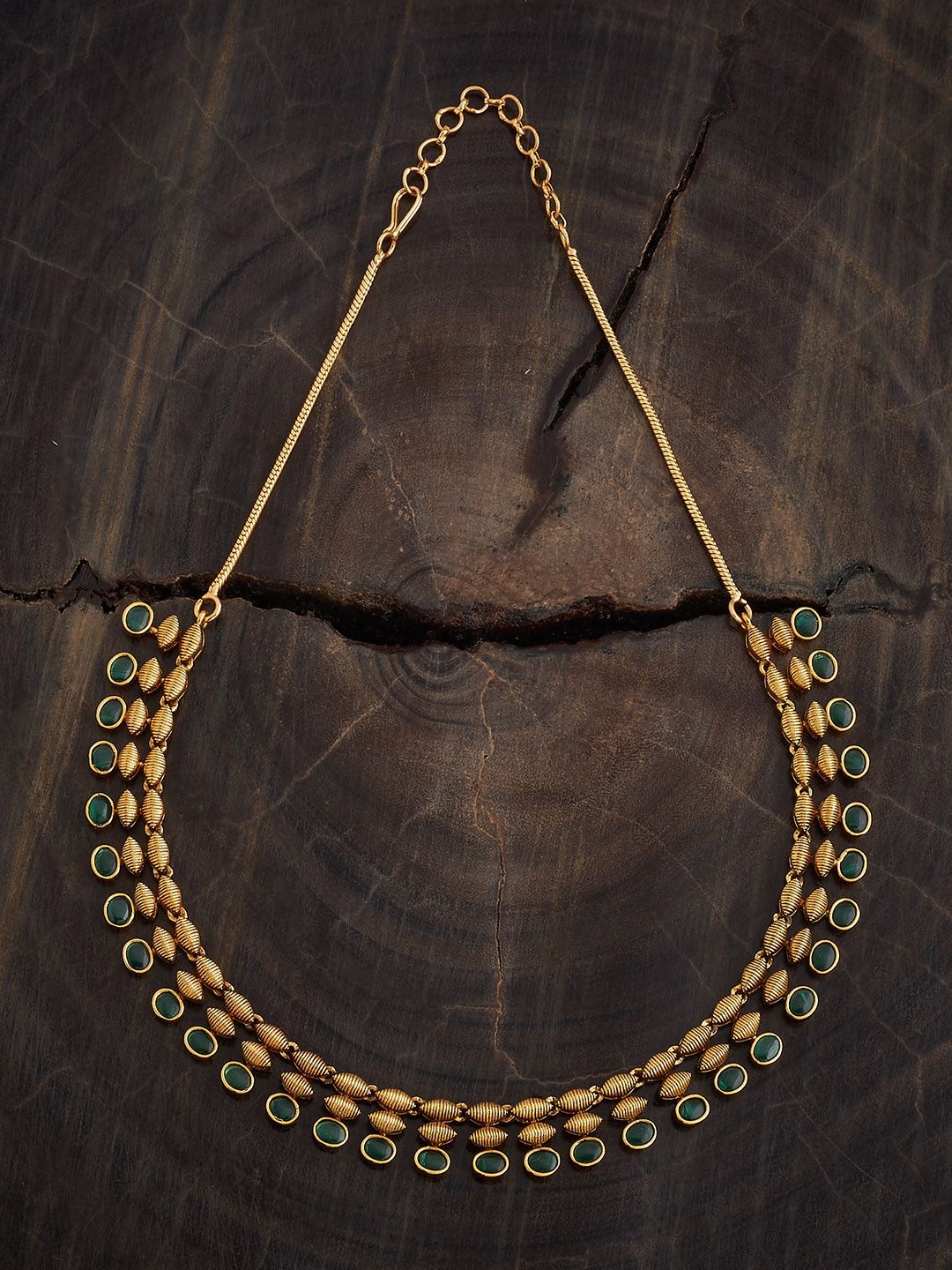 

Kushal's Fashion Jewellery Copper Gold-Plated Stone Studded Antique Necklace