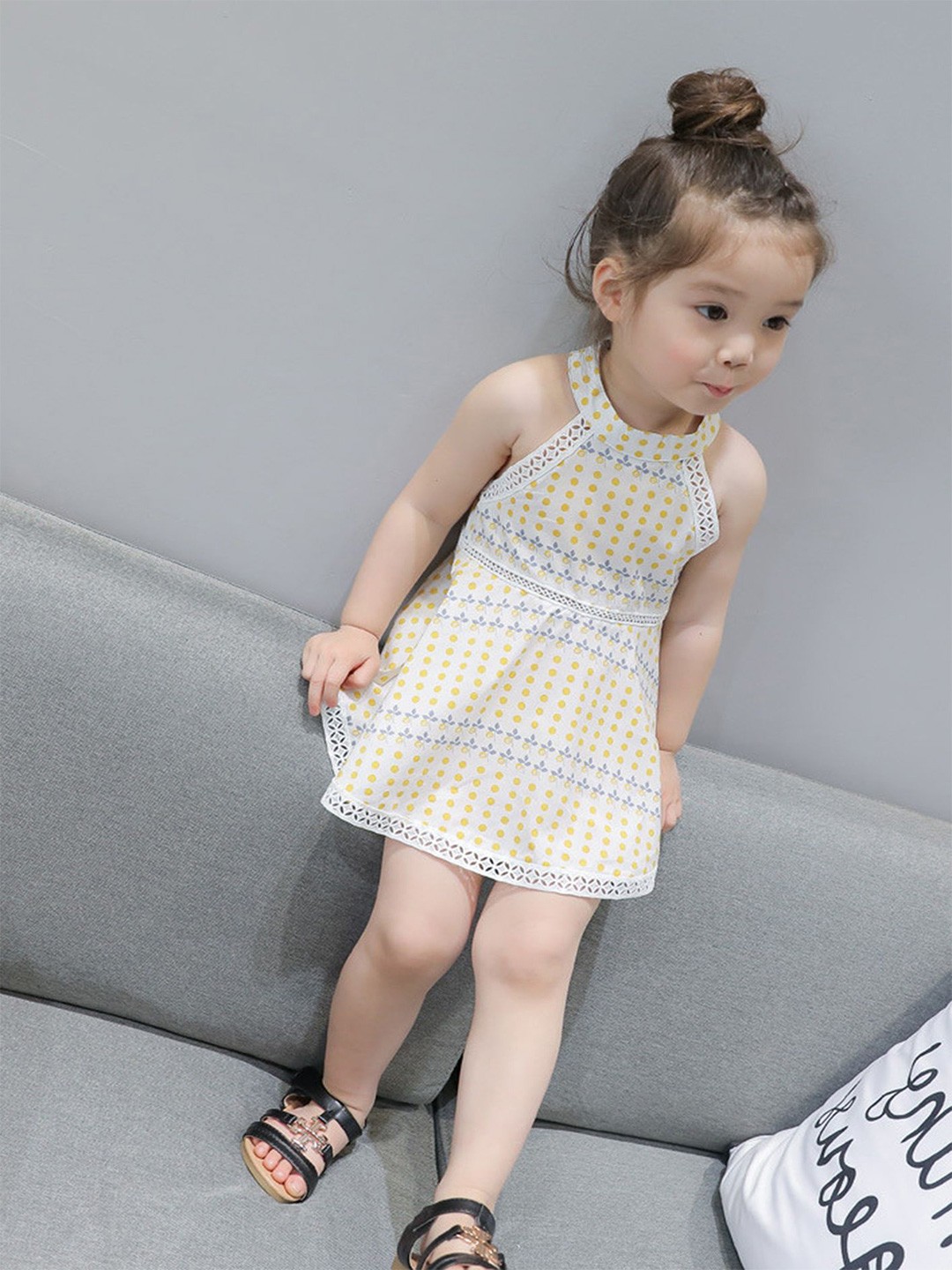 

LULU & SKY Girls Polka Dot Print A-Line Dress, Yellow