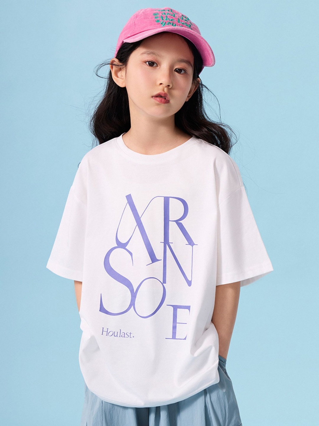 

LULU & SKY Girls Typography Printed Round Neck Cotton Oversized T-shirt, White