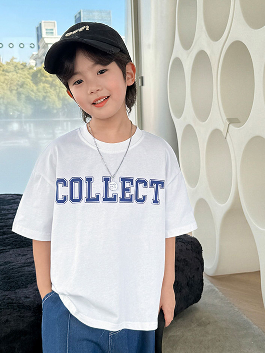 

LULU & SKY Boys Graphic Printed Round Neck Cotton Oversized T-shirt, White