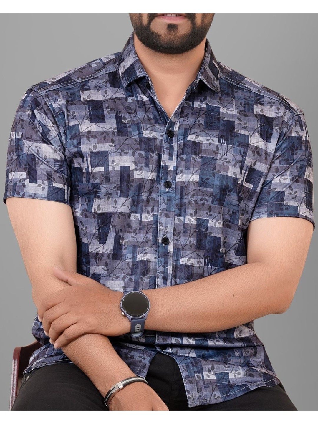

Metronaut Men Slim Fit Spread Collar Floral Printed Casual Shirt, Grey