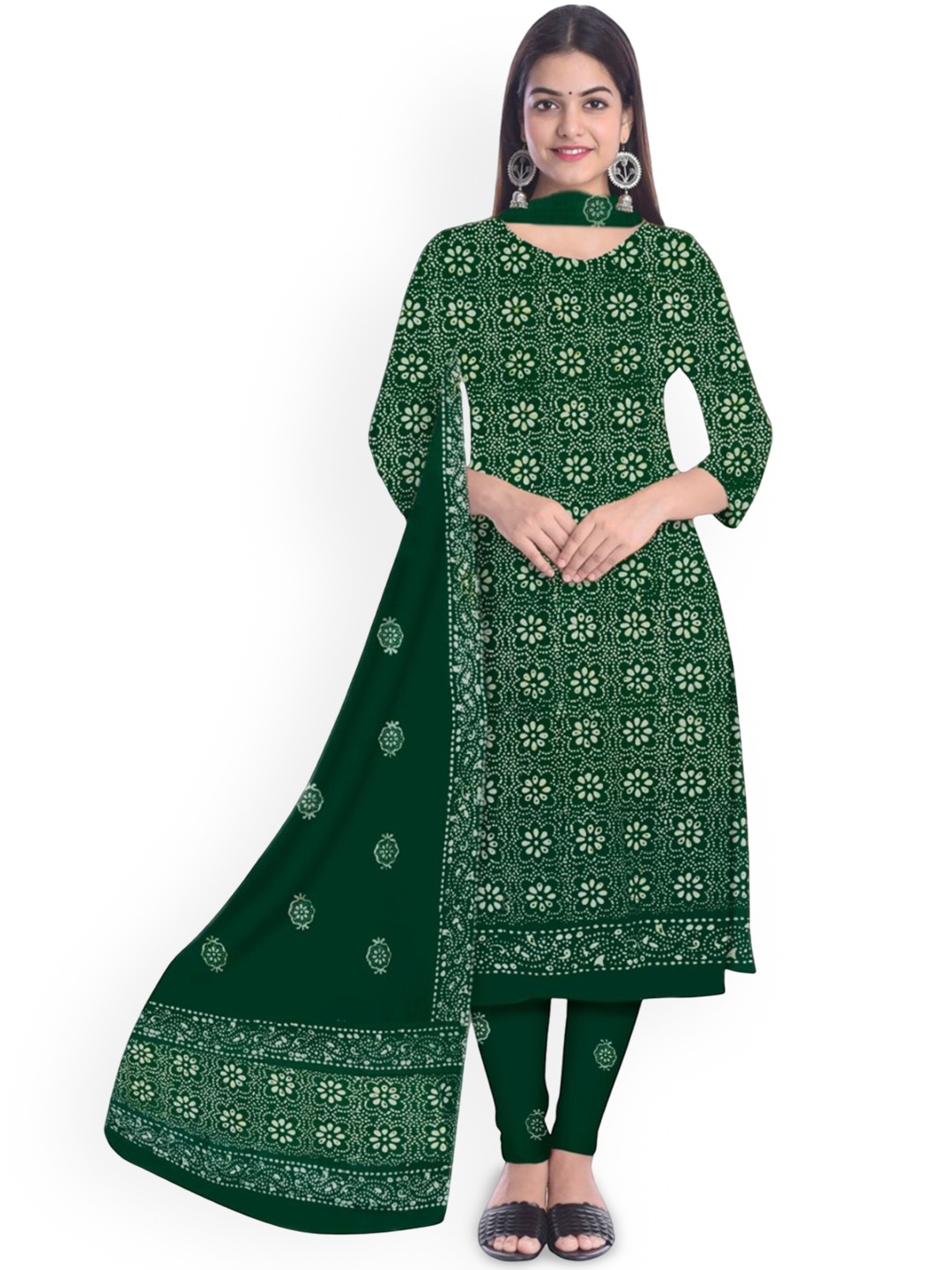 

Farooq Dyeing Floral Batik Dyed Pure Cotton Unstitched Dress Material, Green
