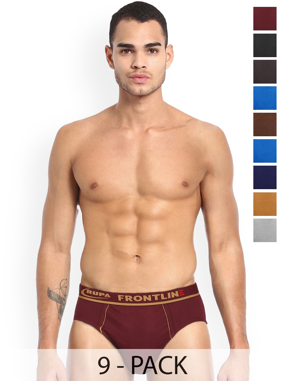 

Rupa Pack Of 9 Assorted Pure Cotton Basic Briefs - Frontline-Expando-Plain-9--80