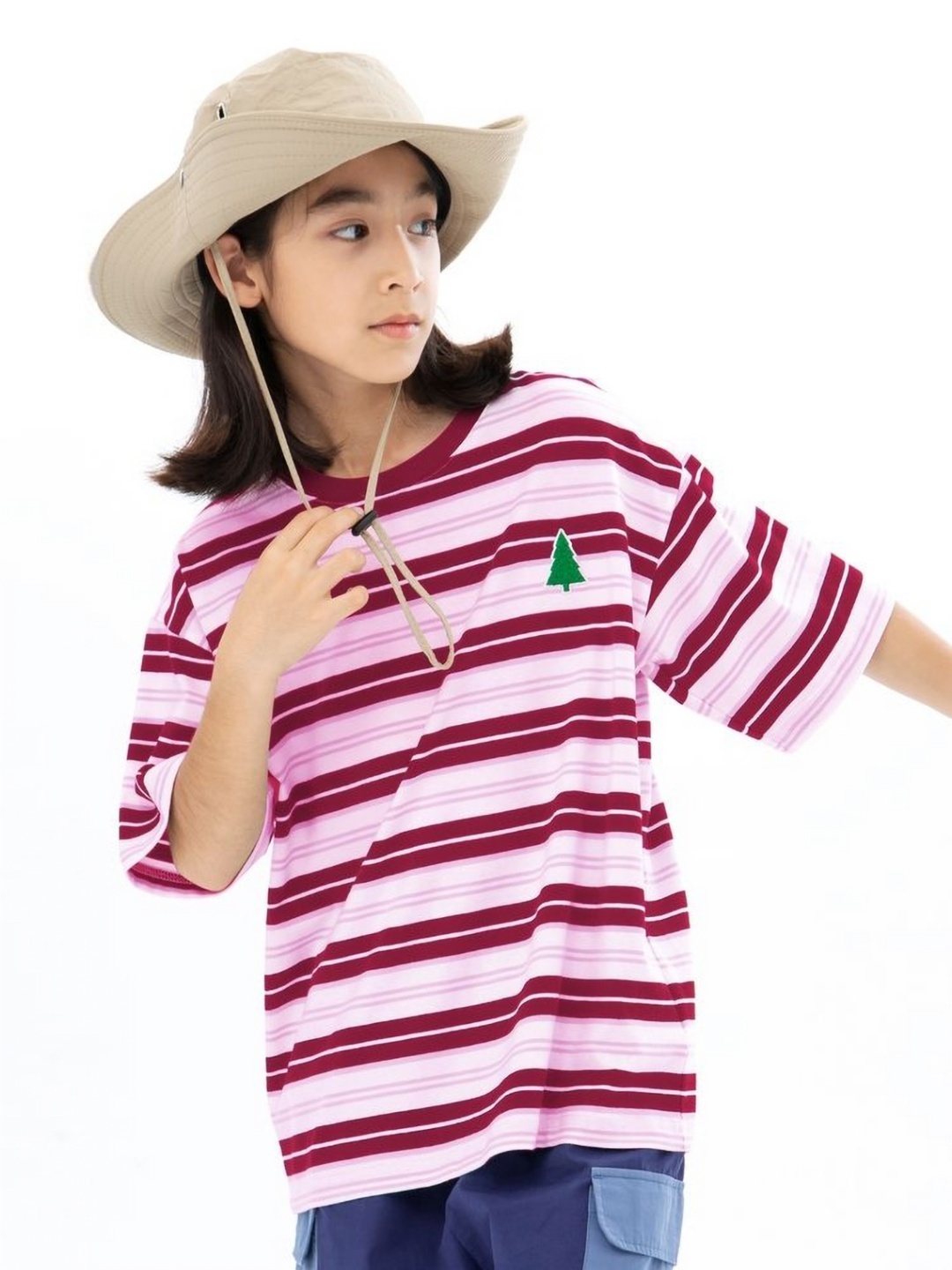 

LULU & SKY Girls Striped Polo Collar Drop-Shoulder Sleeves Applique Boxy T-shirt, Red