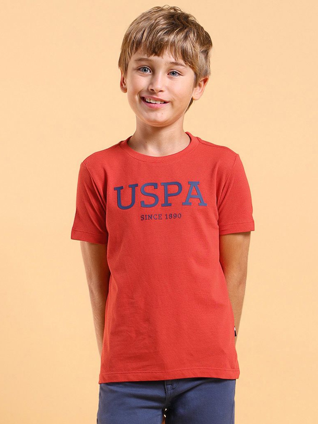 

U.S. Polo Assn. Kids Boys Typography Printed Round Neck Cotton T-shirt, Red