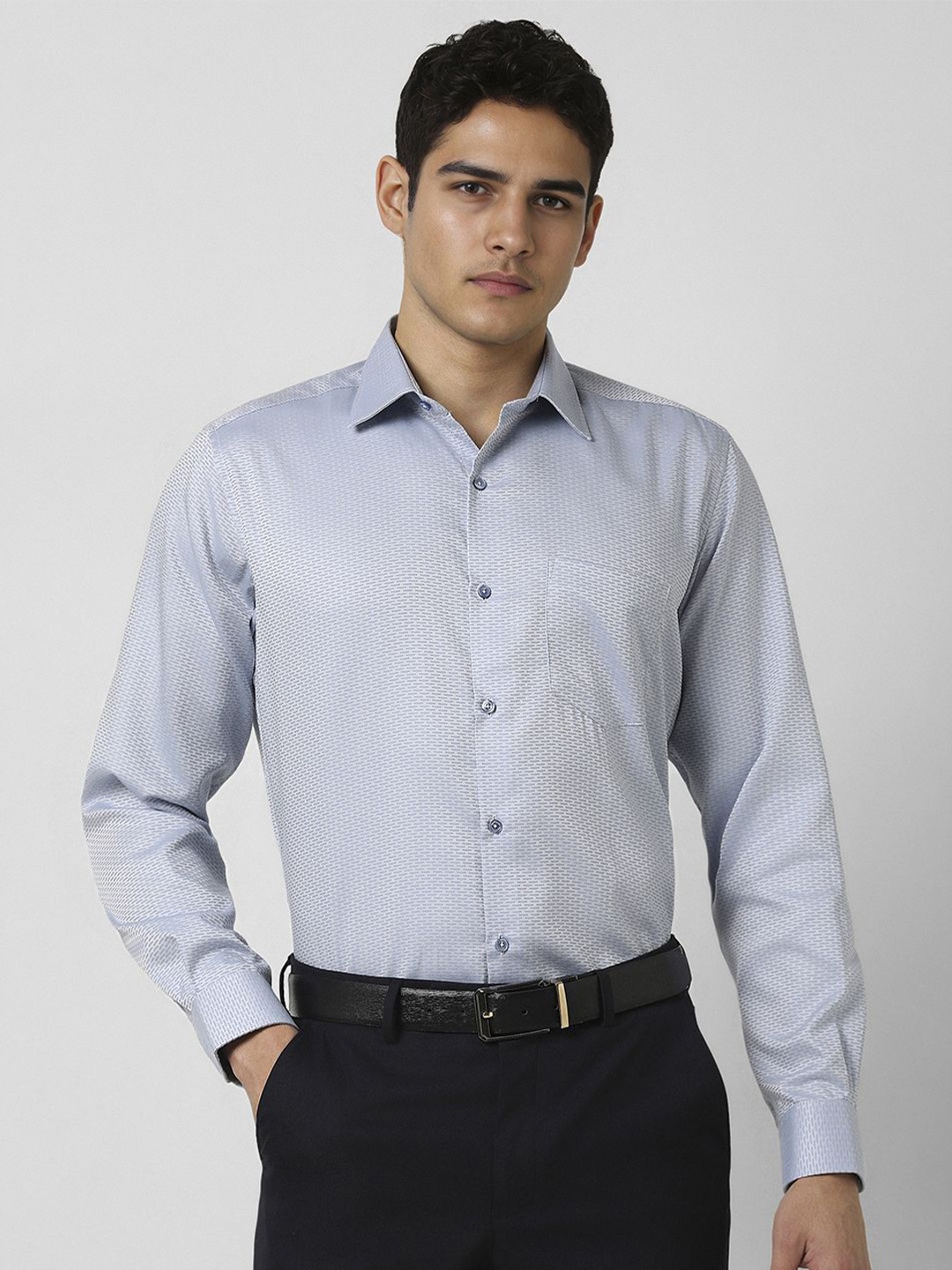 

Van Heusen Men Spread Collar Textured Cotton Party Shirt, Blue