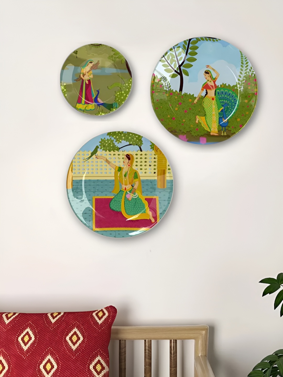 

Homscape 3-Pcs Green & Blue Printed Ceramic Wall HangingPlates