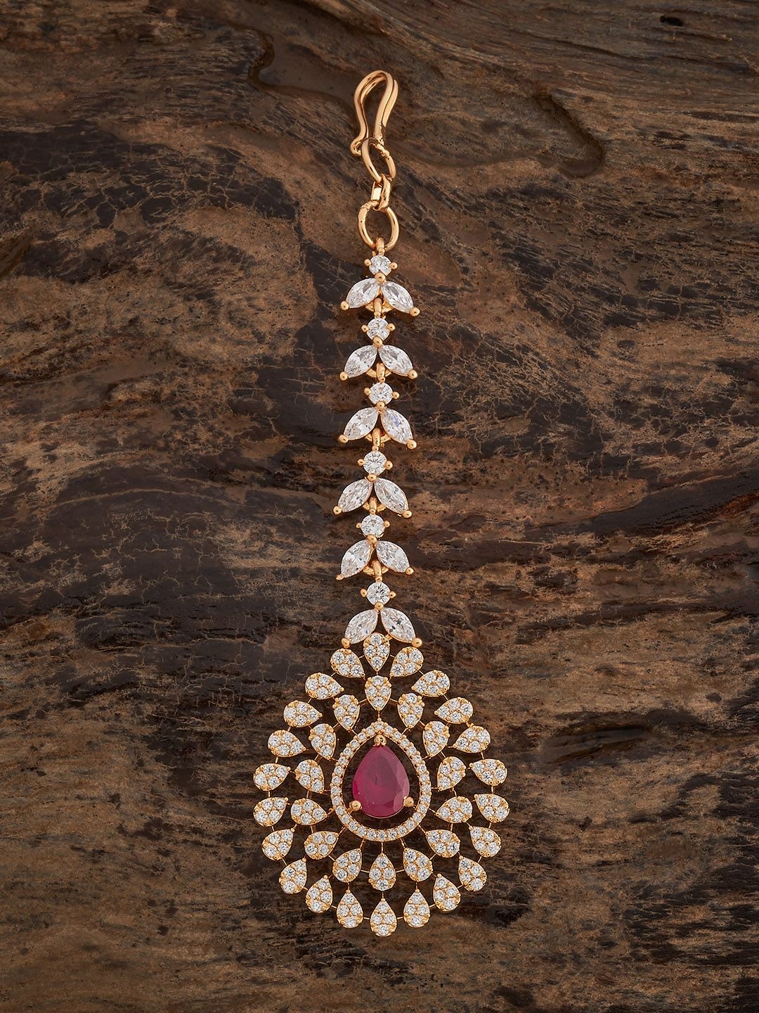 

Kushal's Fashion Jewellery Gold-Plated Zircon Studded Maang Tikka Head Jewellery