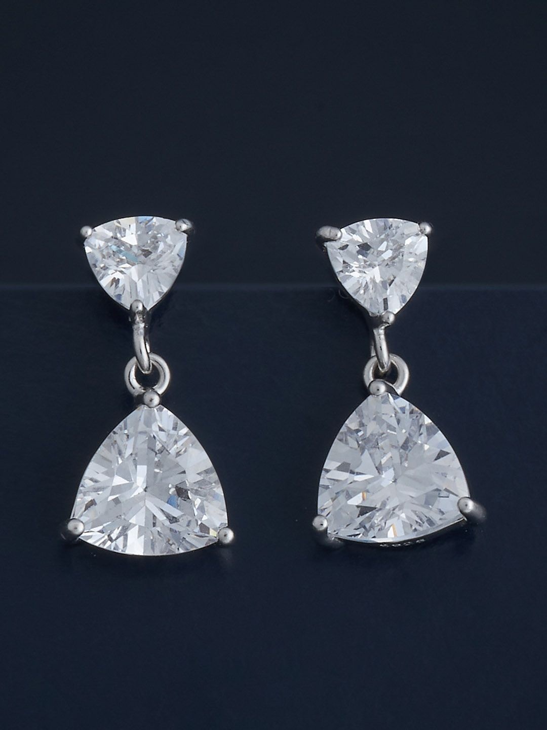 

Kushal's Fashion Jewellery 92.5 Silver Rhodium-Plated CZ Studded Drop Earrings