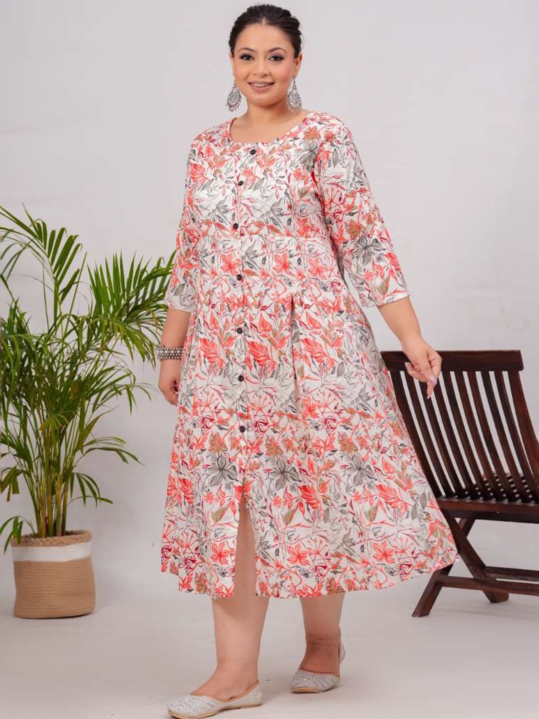 

HEARTLOOM Women Floral Printed Ethnic Dresses, Orange