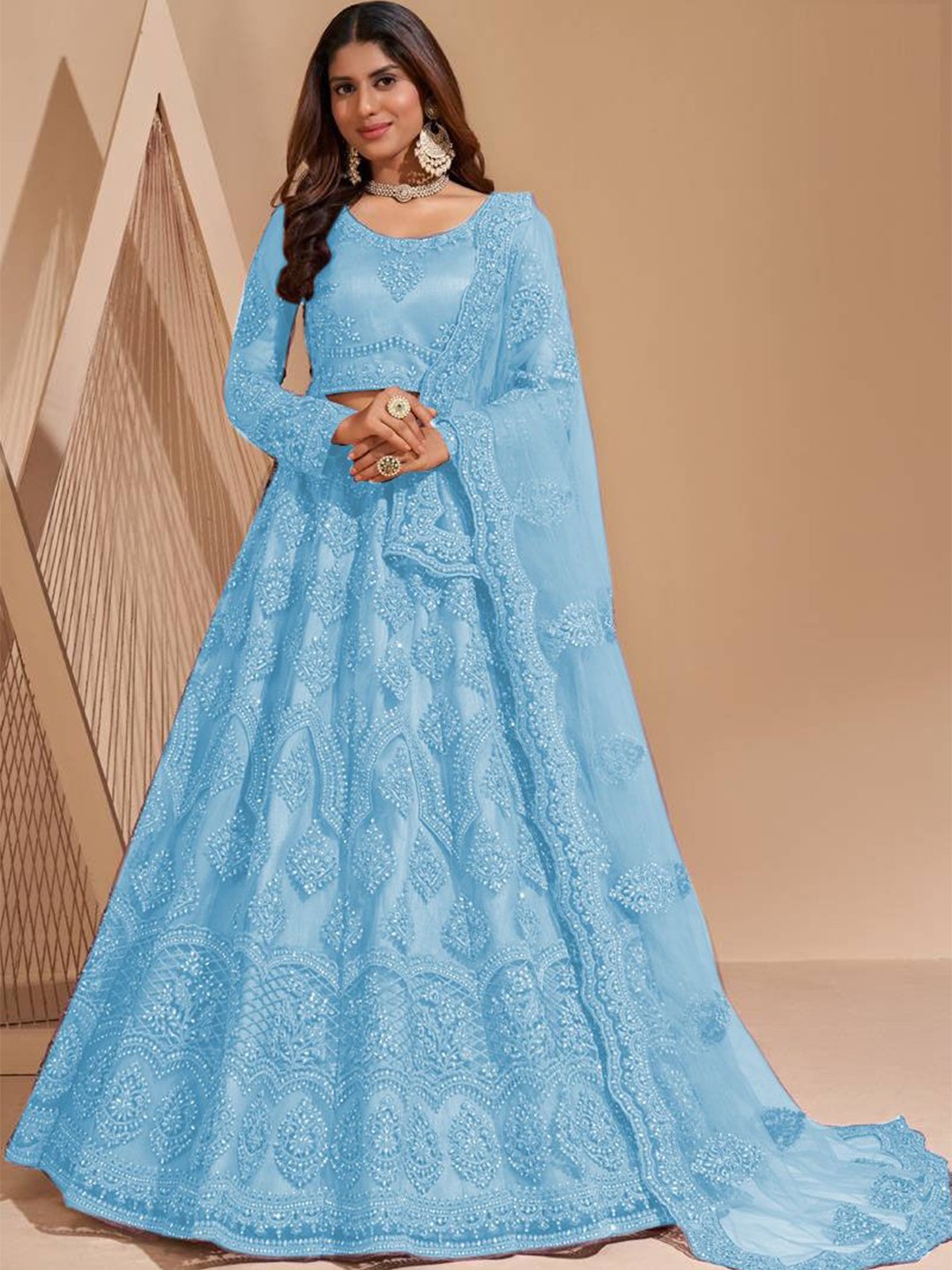 

ZAALIMA FASHION Embroidered Semi-Stitched Lehenga & Blouse With Dupatta, Blue
