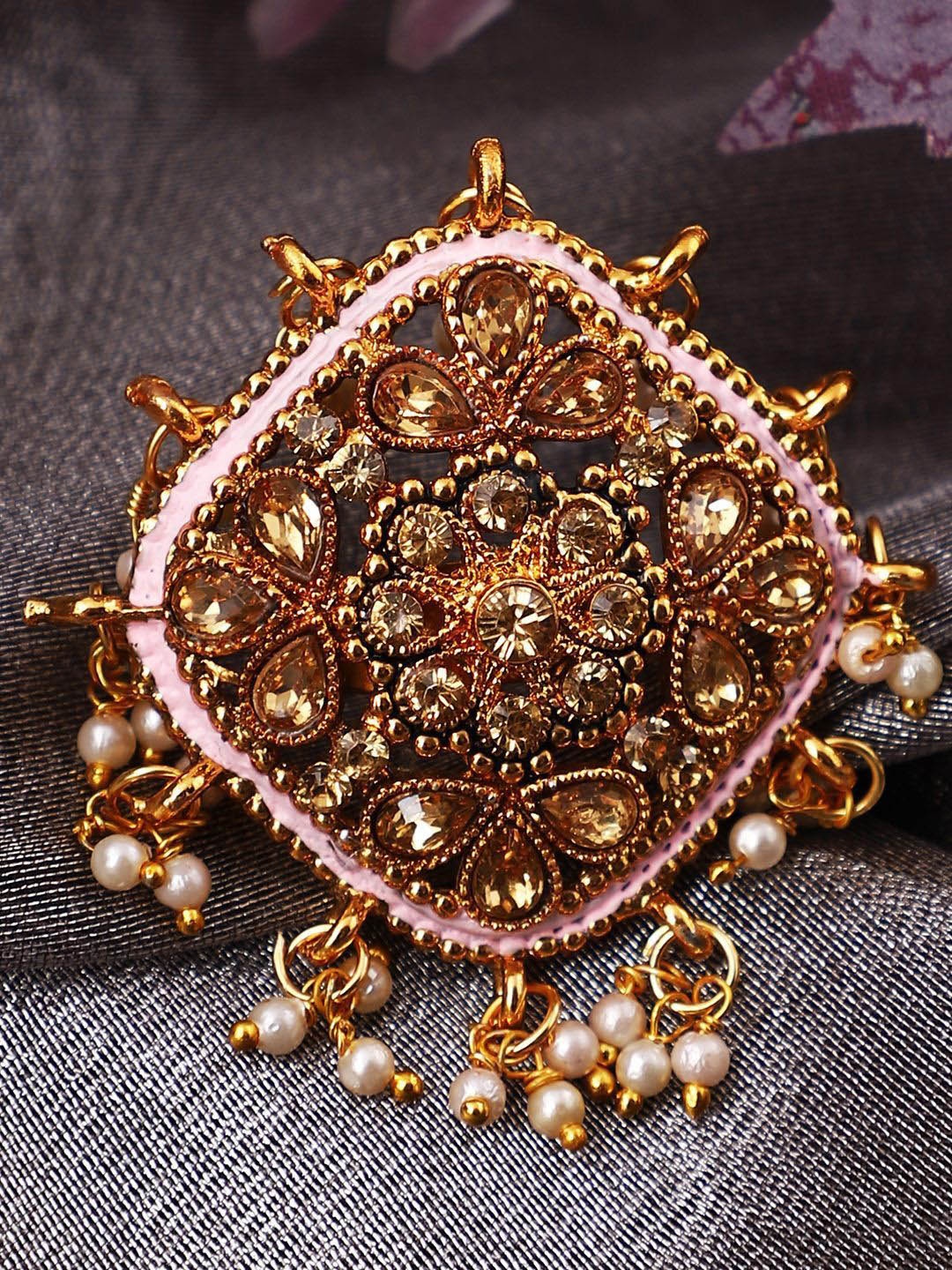 

Anouk Gold Plated Stone Studded & Beaded Finger Ring