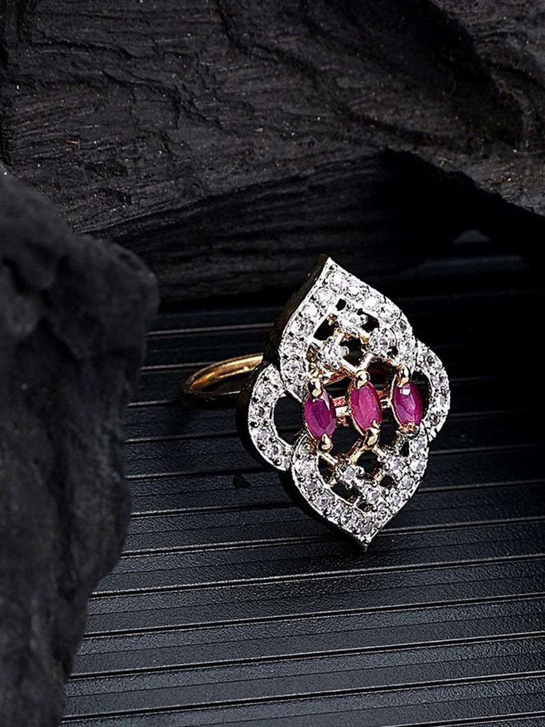

Anouk Gold Plated American Diamond Stone Studded Finger Ring