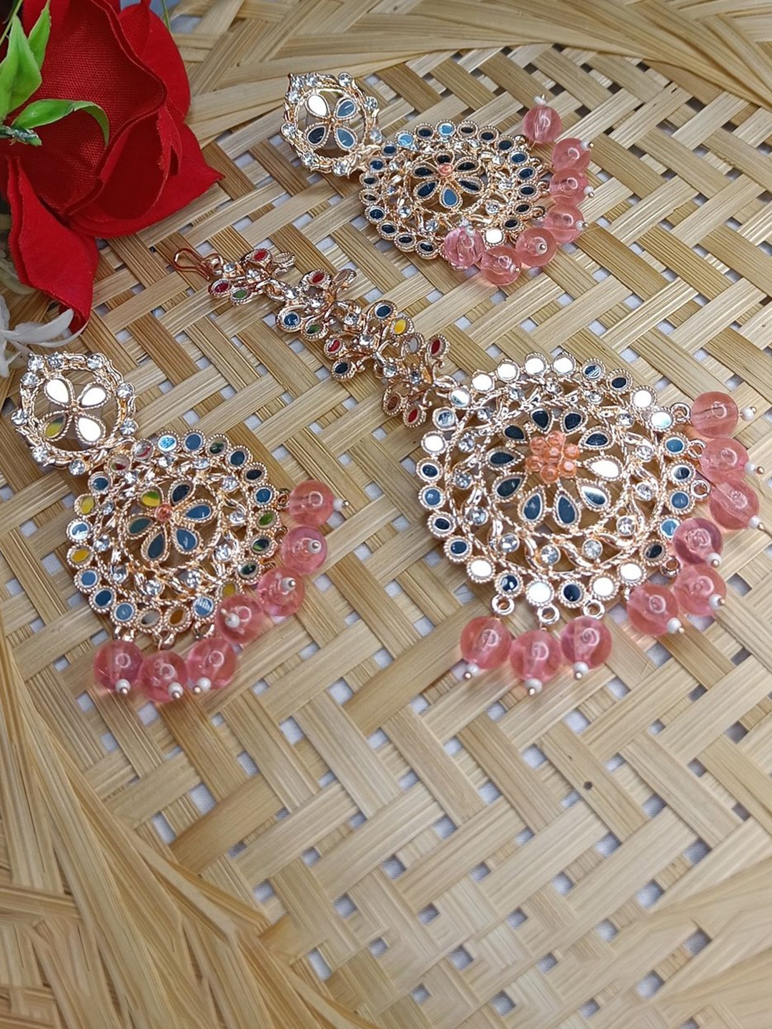 

DIVASTRI Rhodium-Plated Mirror Studded Jewellery Set, Silver