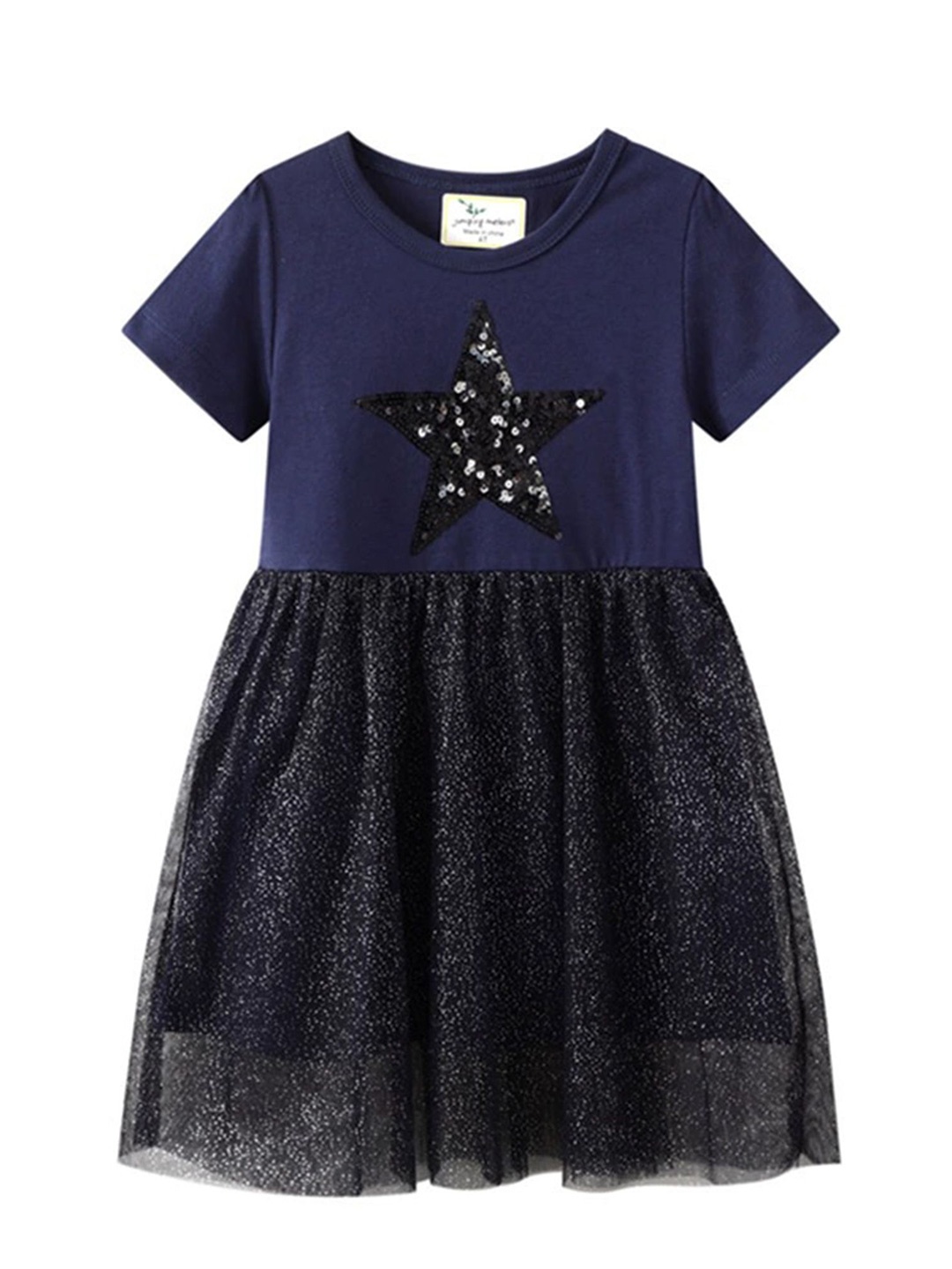 

LULU & SKY Girls Embellished Round Neck Fit & Flare Dress, Blue