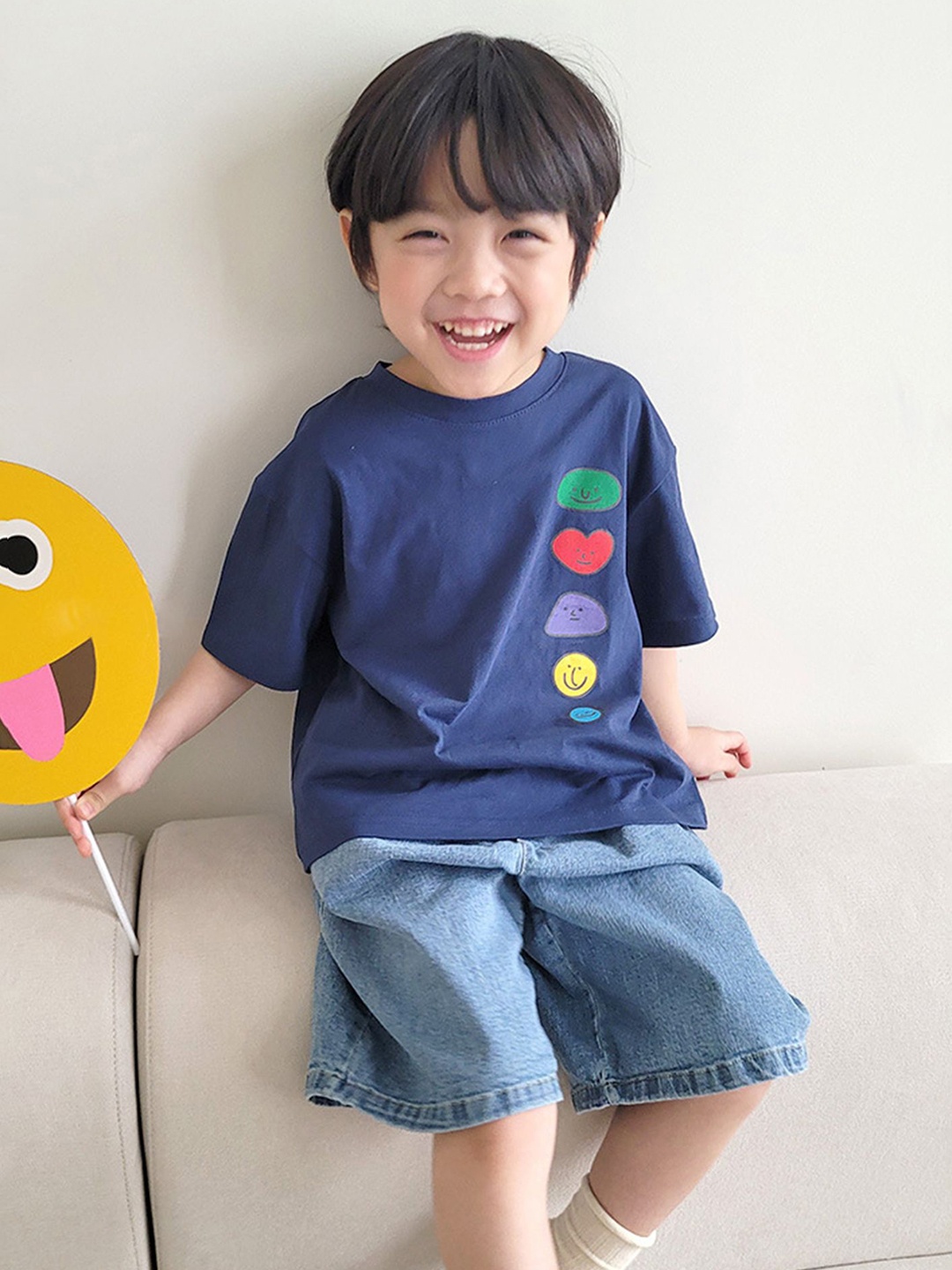 

LULU & SKY Boys Graphic Printed Round Neck Cotton Oversized T-shirt, Navy blue