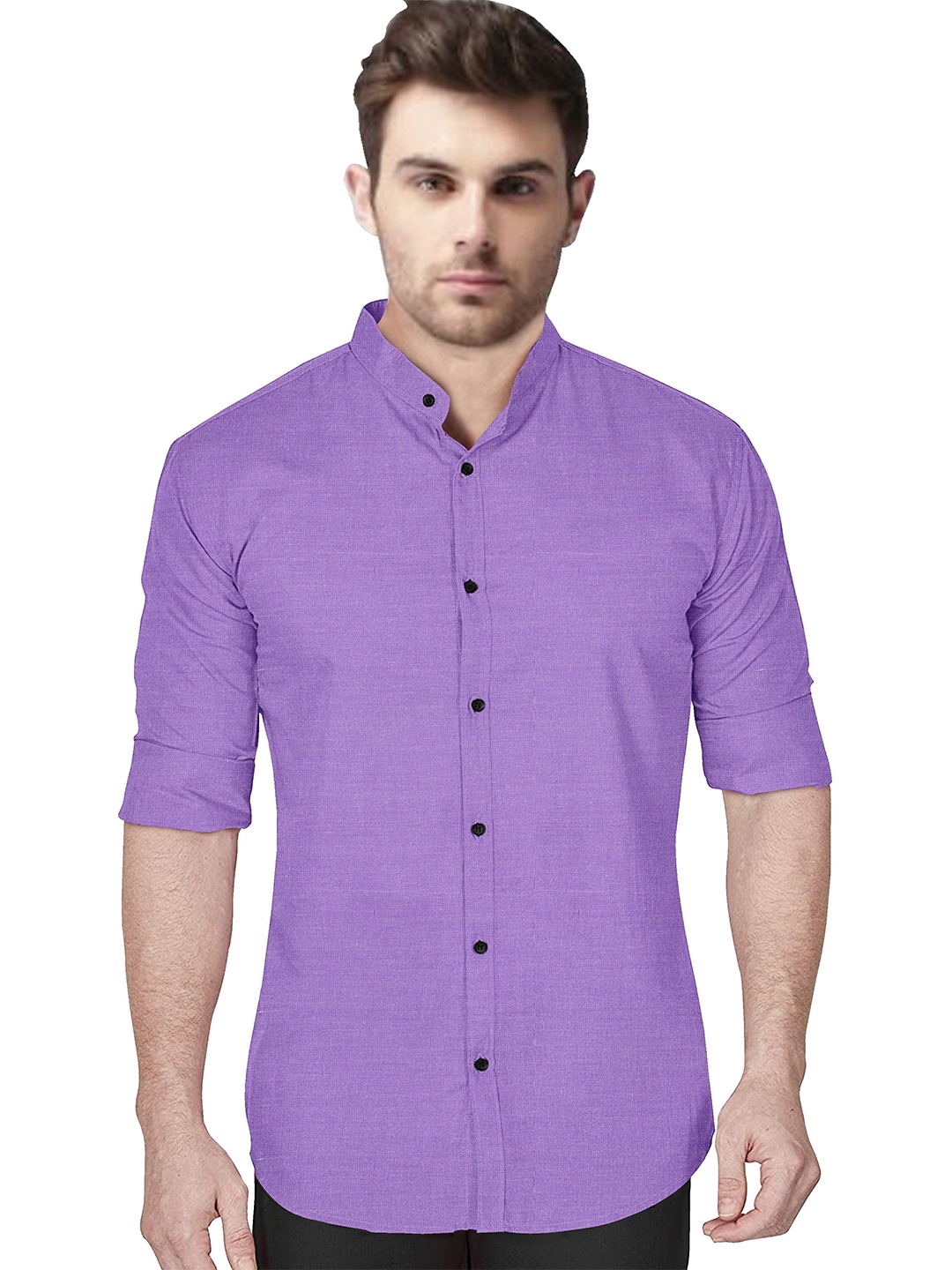 

Metronaut Men Regular Fit Band Collar Solid Cotton Casual Shirt, Purple