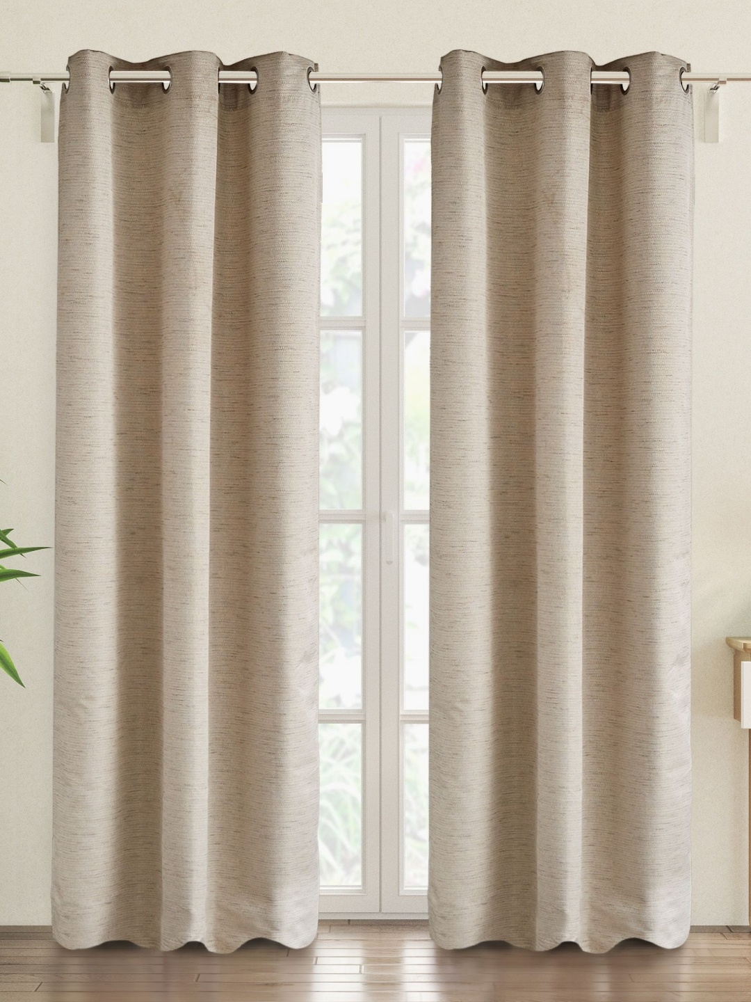 

Home Centre Drift Beige & Brown 2 Pieces Jacquard Self Design Black Out Door Curtain