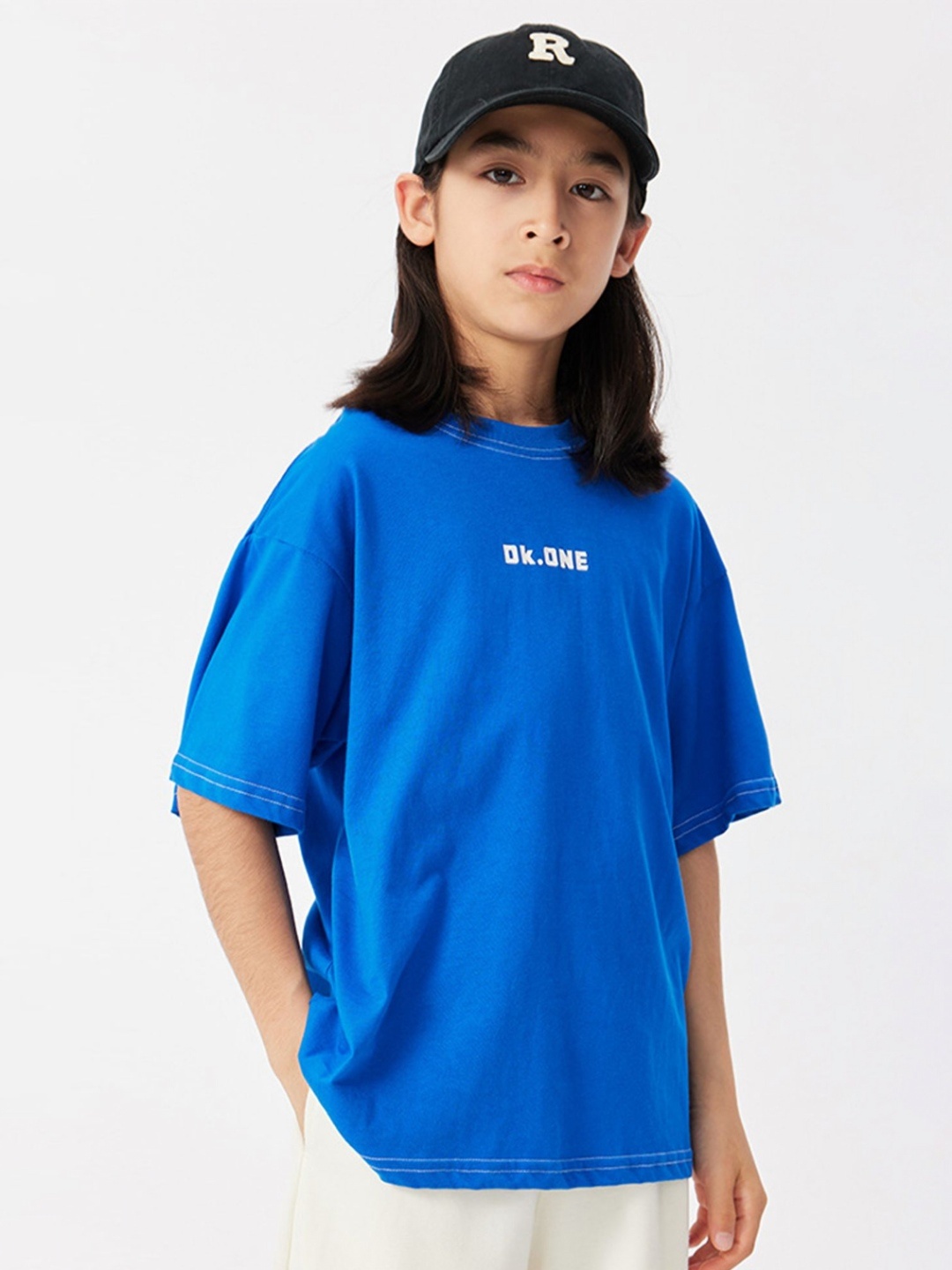 

LULU & SKY Girls Typography Printed Round Neck Cotton Oversized T-shirt, Blue