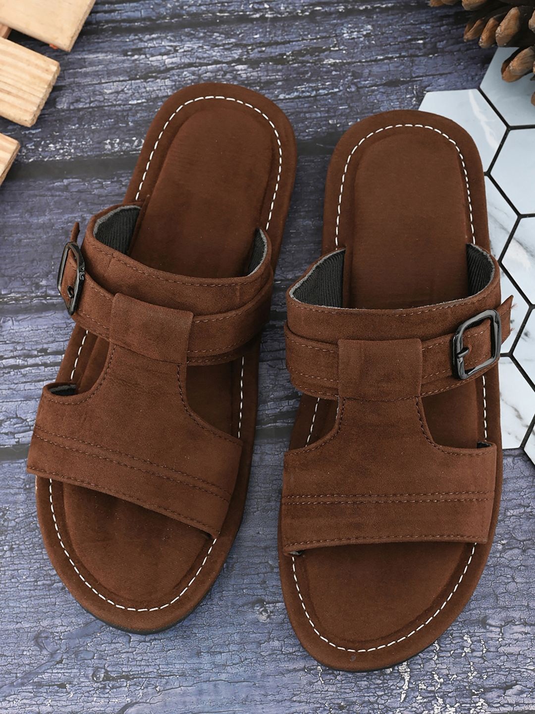 

Apratim Men Leather Comfort Sandals, Brown