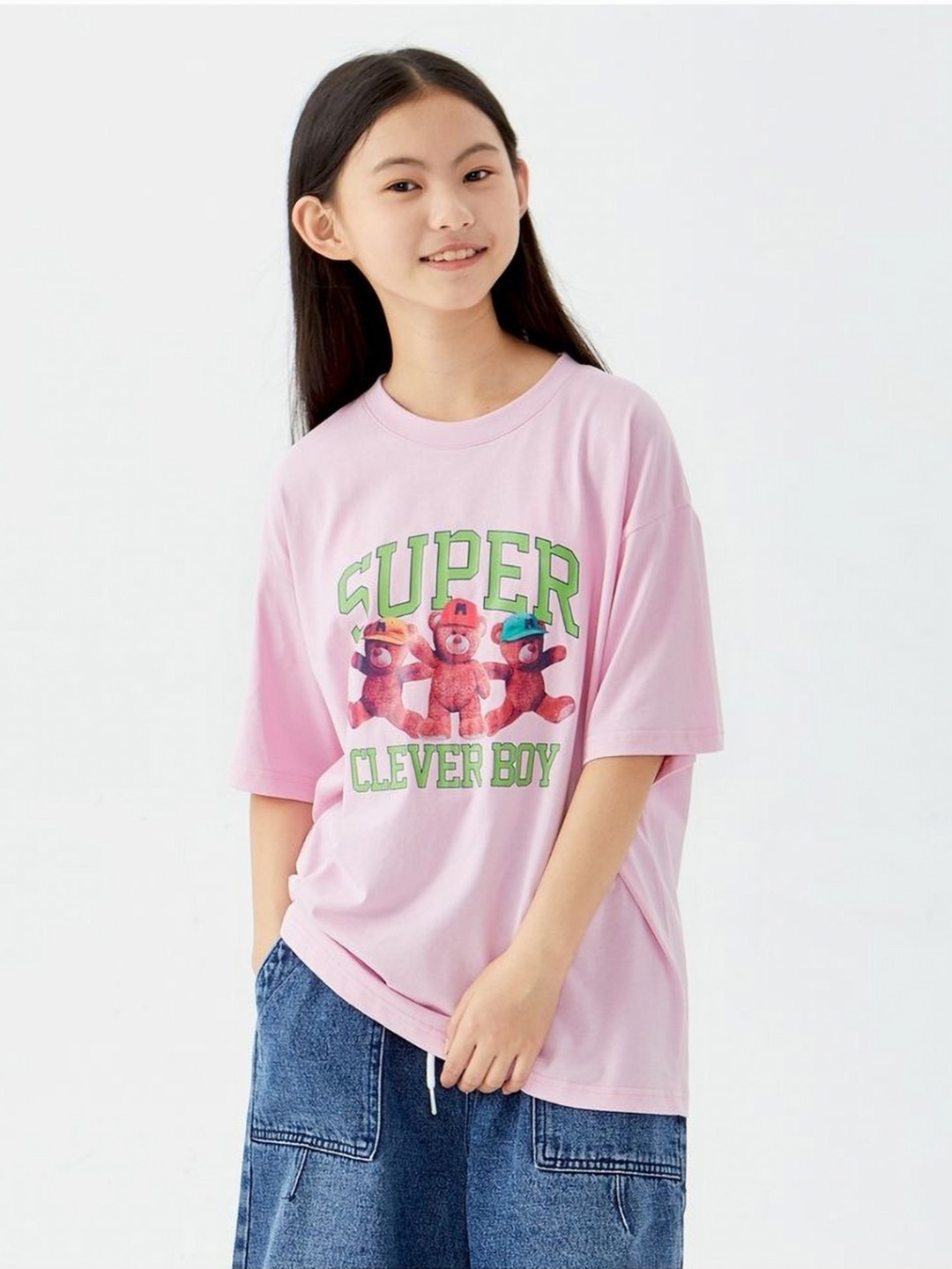

LULU & SKY Girls Graphic Printed Round Neck Cotton Oversized T-shirt, Lavender
