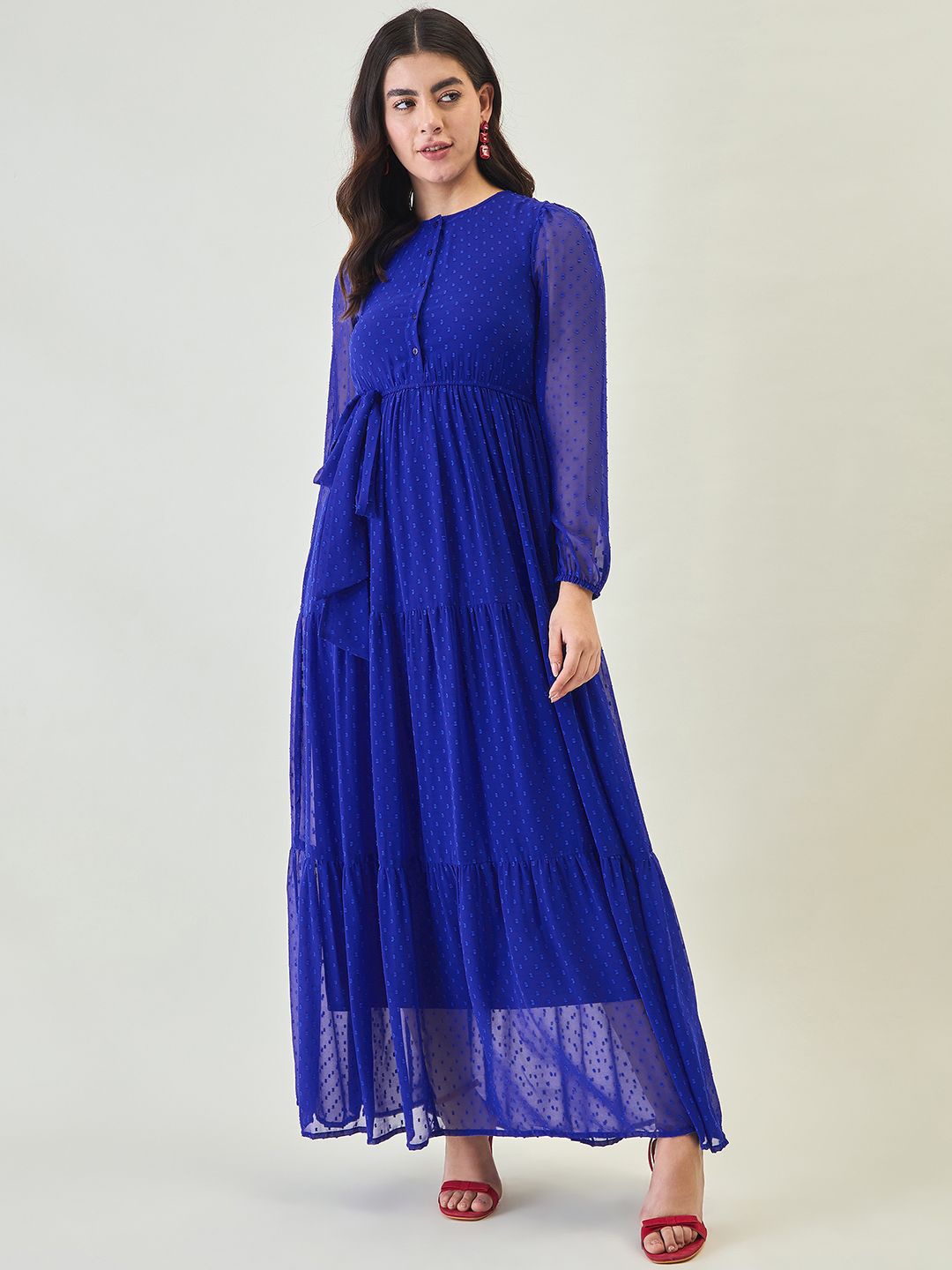 

aayu Women Puff Sleeve Flared Maxi Dress, Blue