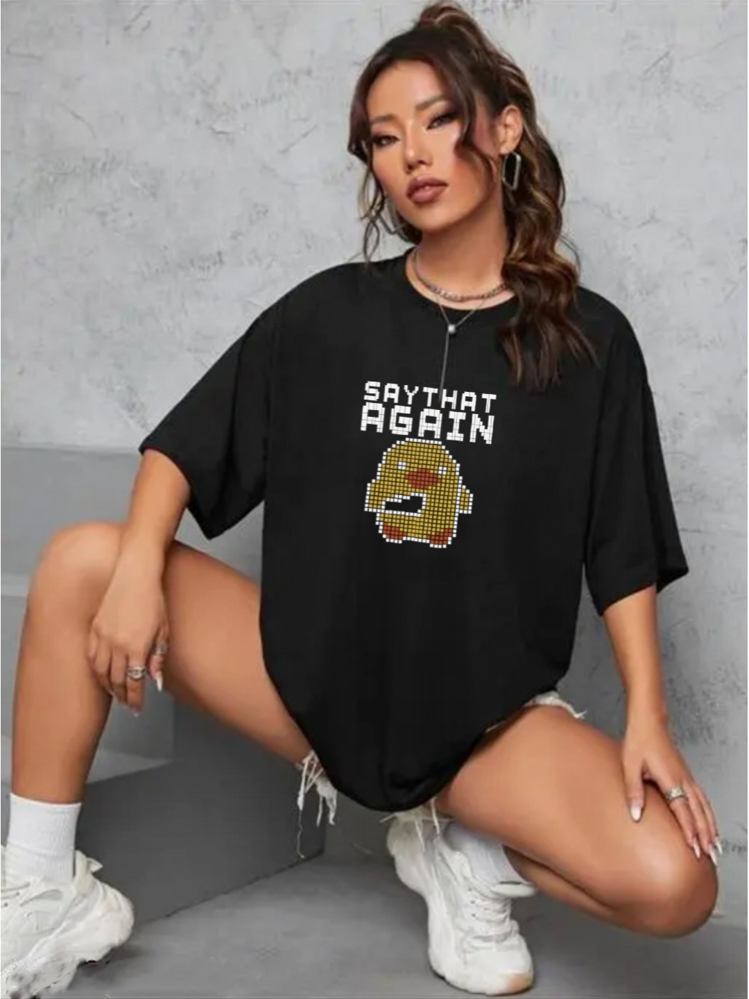

TOGS & TERRE Women Graphic Printed Round Neck Cotton Oversized T-shirt, Black