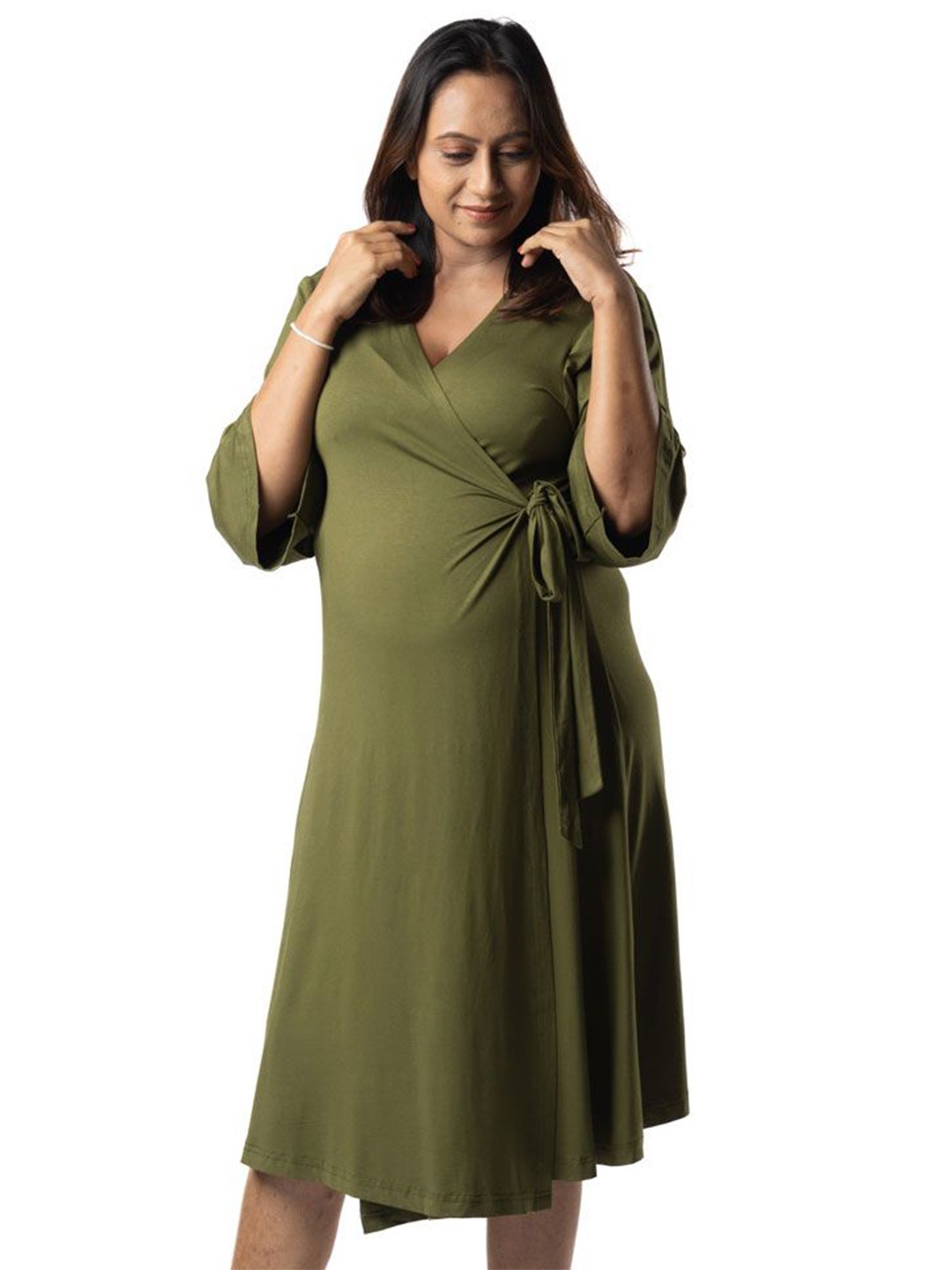 

Block Hop Olive Wrap Gown Maternity Dress