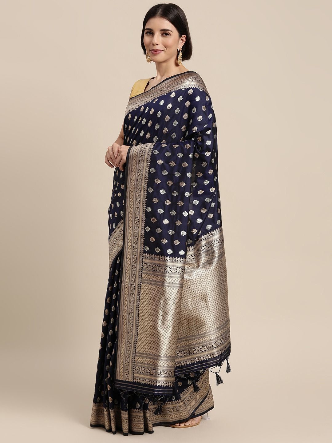 

DIVASTRI Ethnic Motifs Woven Design Zari Banarasi Saree, Navy blue