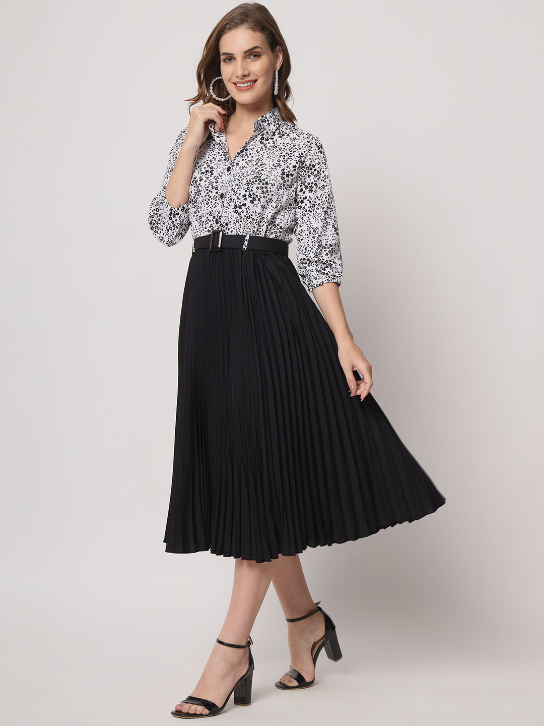 

ZWERLON Printed Fit & Flare Midi Dress, Black