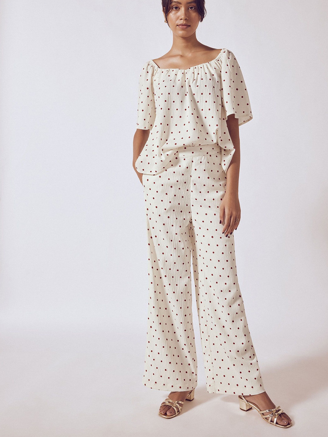 

The Label Life Women Red Polka Flared Pant, White