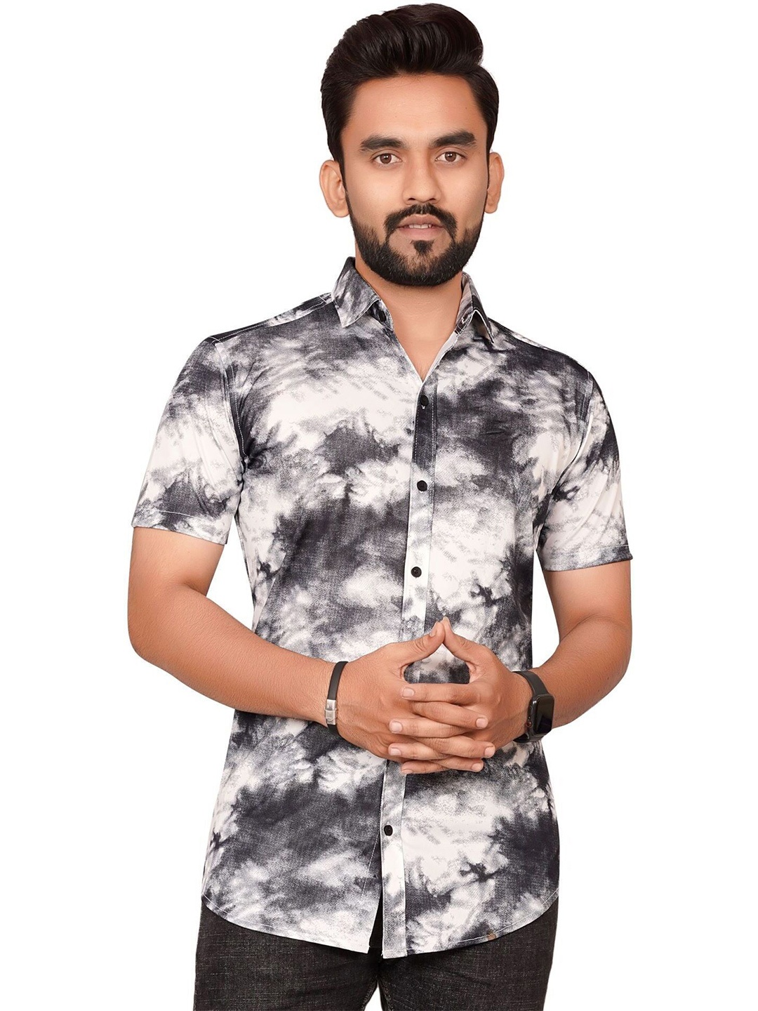 

Metronaut Men Semi Sheer Printed Casual Shirt, Black