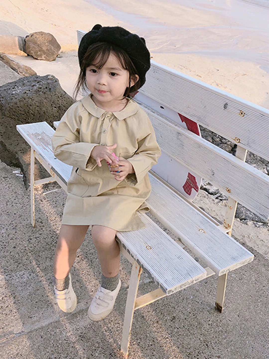 

LULU & SKY Girls Peter Pan Collar Slit A-Line Dress, Khaki