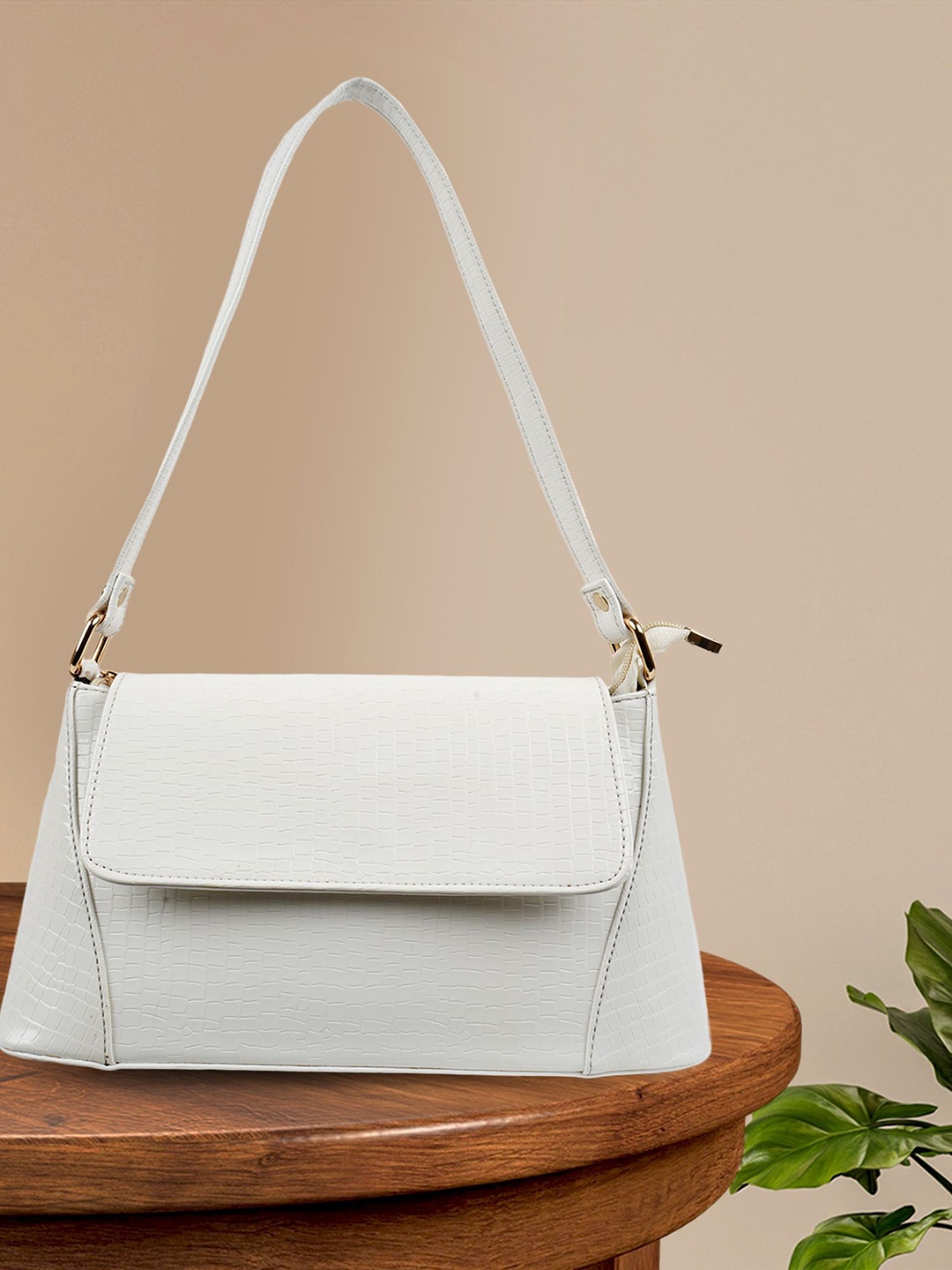 

SPOTIC Women Textured Structured Leather Shoulder Bag, White